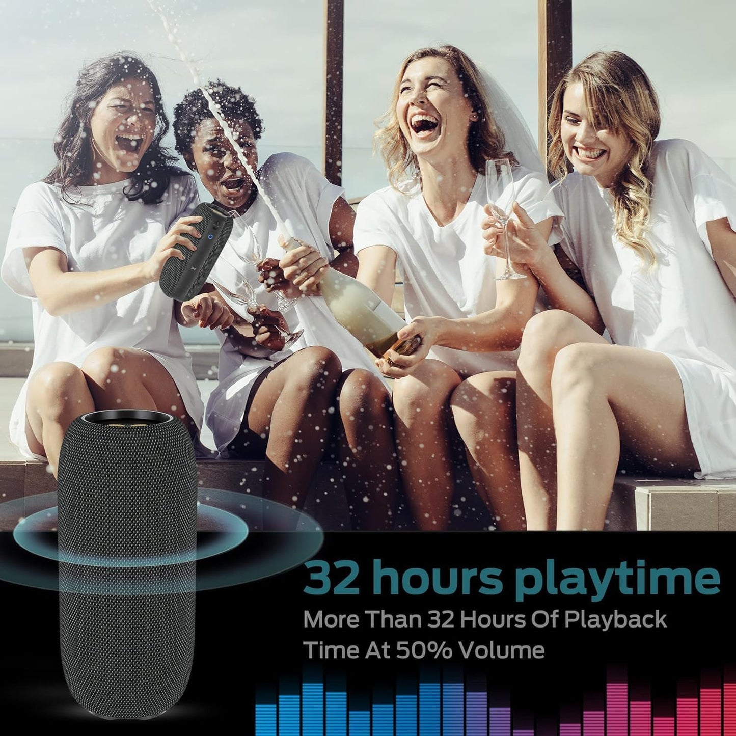 Monster S320 Bluetooth Speaker, Portable Bluetooth Speaker, 40W True Wireless Speaker,360° Stereo Sound Effect,IPX7 Waterproof Speaker, 32 Hour Playing Time,Suitable for Outdoor Speakers, Black