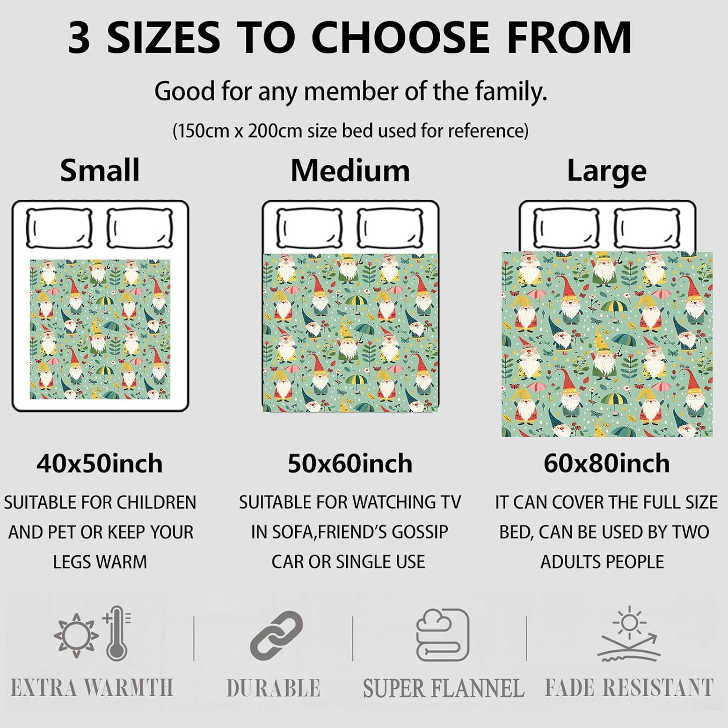 Cute Gnome Throw Blanket Gifts for Women Adults Girls, Soft Fuzzy Warm Cozy Flannel Blankets for Bedroom, Travel, Couch, Home Decor 50x60 in