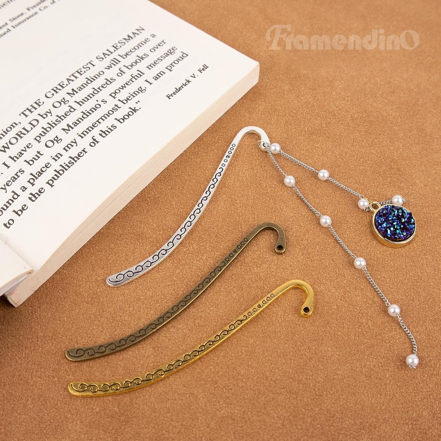 Framendino, 60 Pieces Alloy Bookmark Hook Retro Silver Metal Carving Book Marks with Tibetan DIY for Teacher Reading Enthusiasts