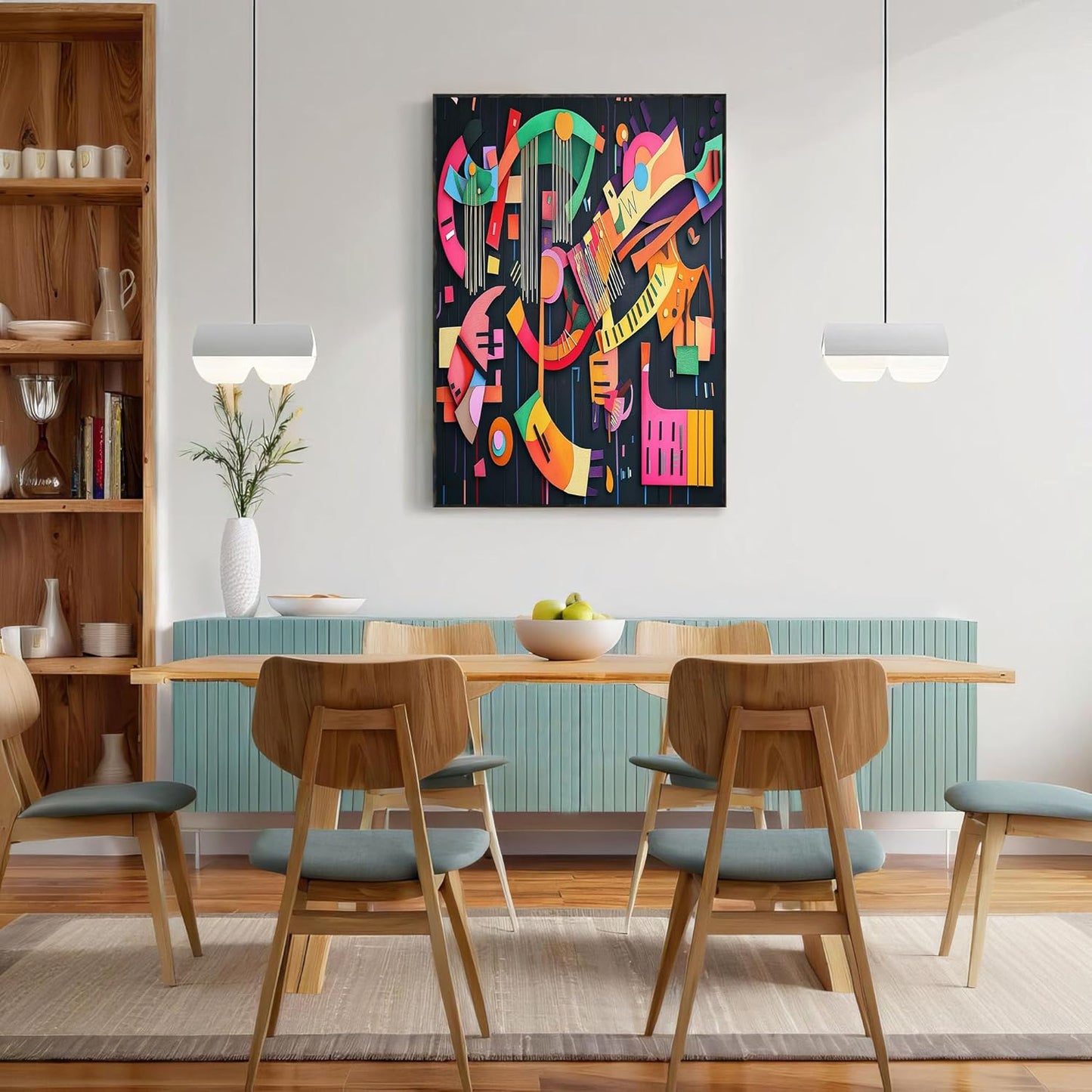 GDJSMIN Abstract Shape Figure Wall Art, Pink Geometric Musical Instrument Graphics Poster For Reading Room Living Room Decor 24 X 36 Inch Unframed
