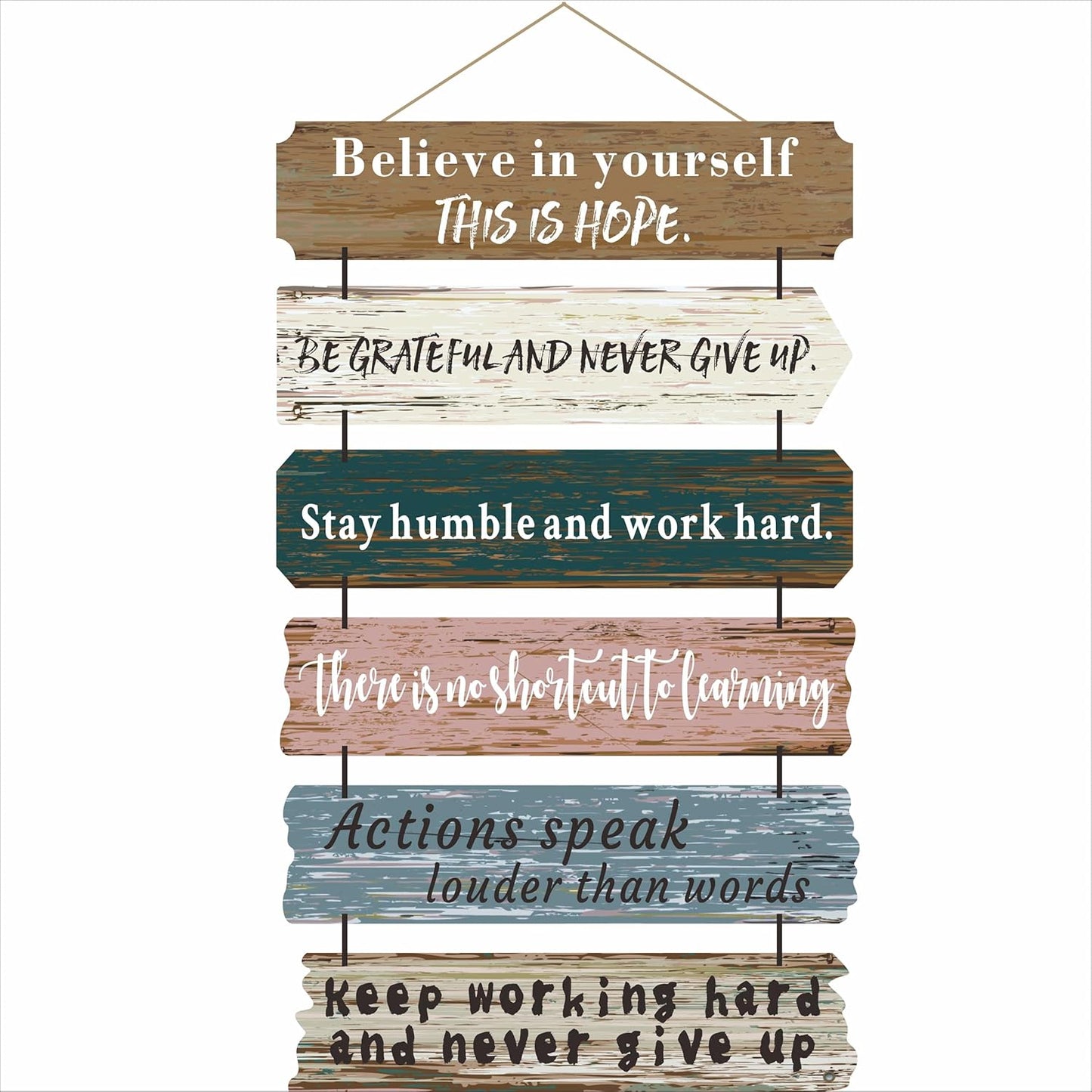 Office Motivational Wall Art Decor, Wood Rustic Hanging Motivational Wall Art Decor Sign, Inspiring Positive Quotes Wall Art, Christian Teachings Faith Wood Decor for Home Living Room Bedroom Bathroom Classroom Gym 12"x20" (6)