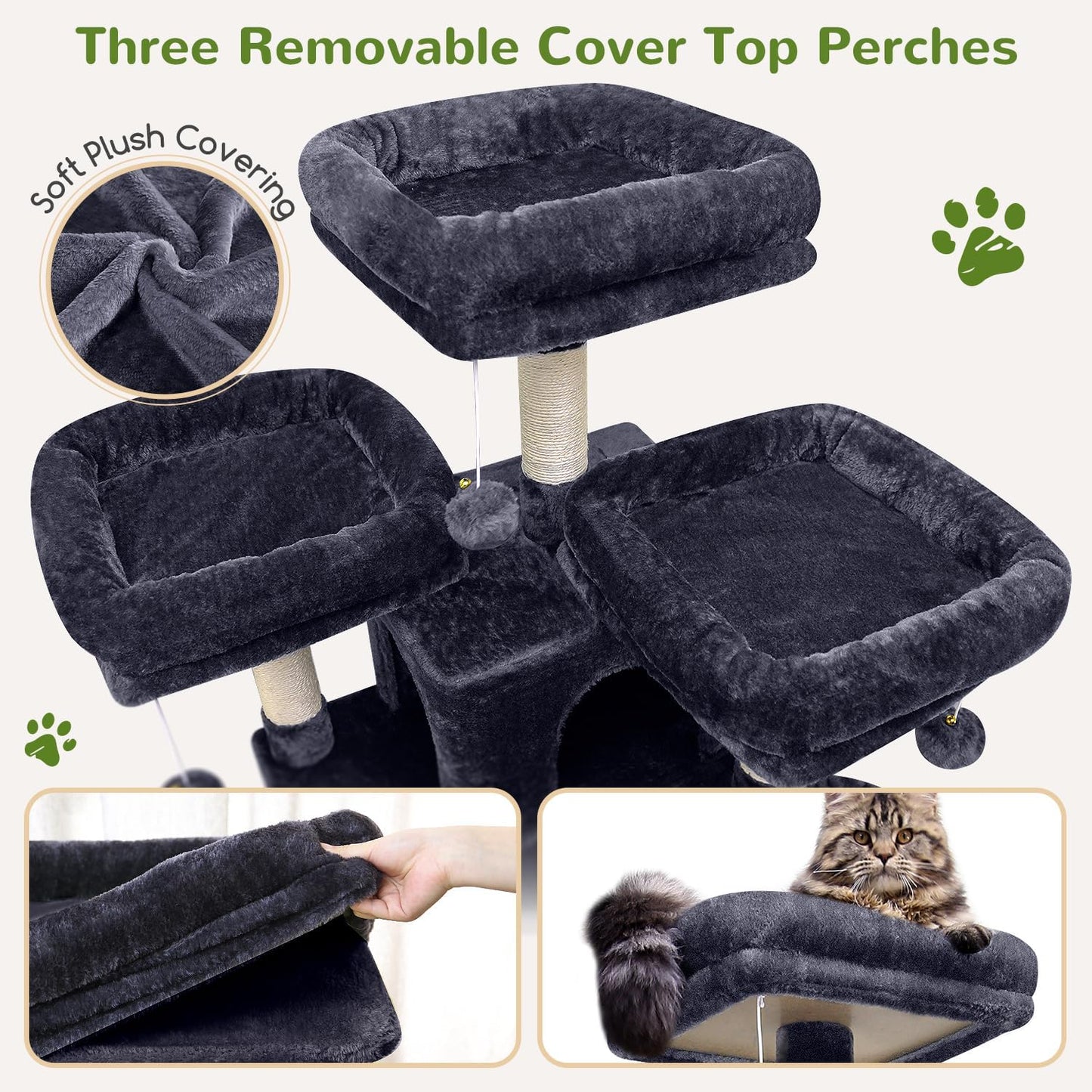 Globlazer Big Cat Tower for Indoor Cats, 80inch Cat Tower for Multiple Adult Cats XXL Cat Tree with Scratching Post, Hammock, 3 Perches, 2 Condos, 2 Hanging Basket, F80, Dark Grey