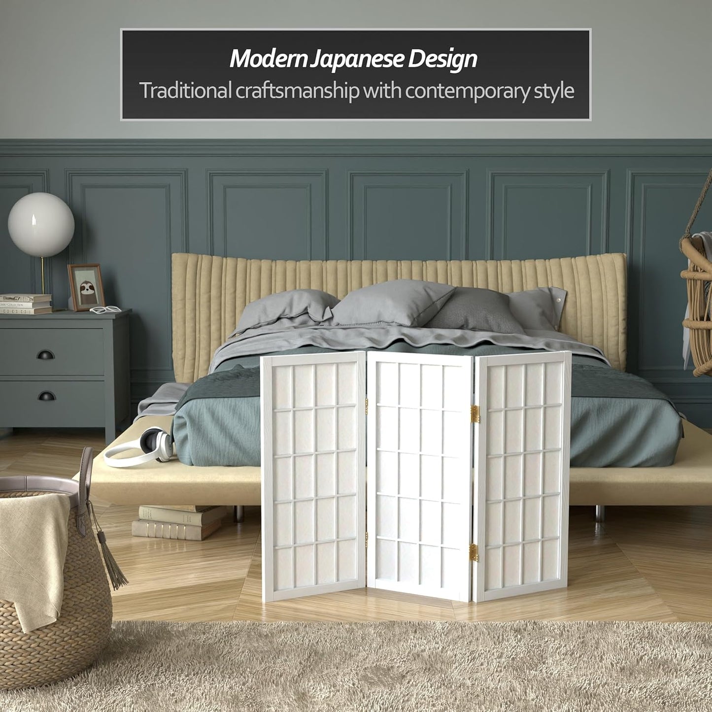 2 ft. Short Desktop Window Pane Shoji Screen - White - 3 Panels