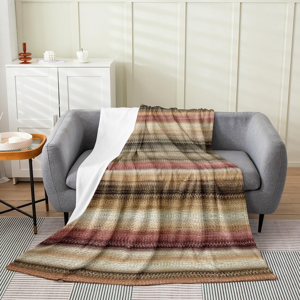 Feelyou Western Tribal Geometric Flannel Fleece Throw Blanket Brown Southwest All Season Bed Blanket Strip Lines Fuzzy Blanket Breathable Exotic Style Brown Plush Blanket Room Decor Twin 60"x80"