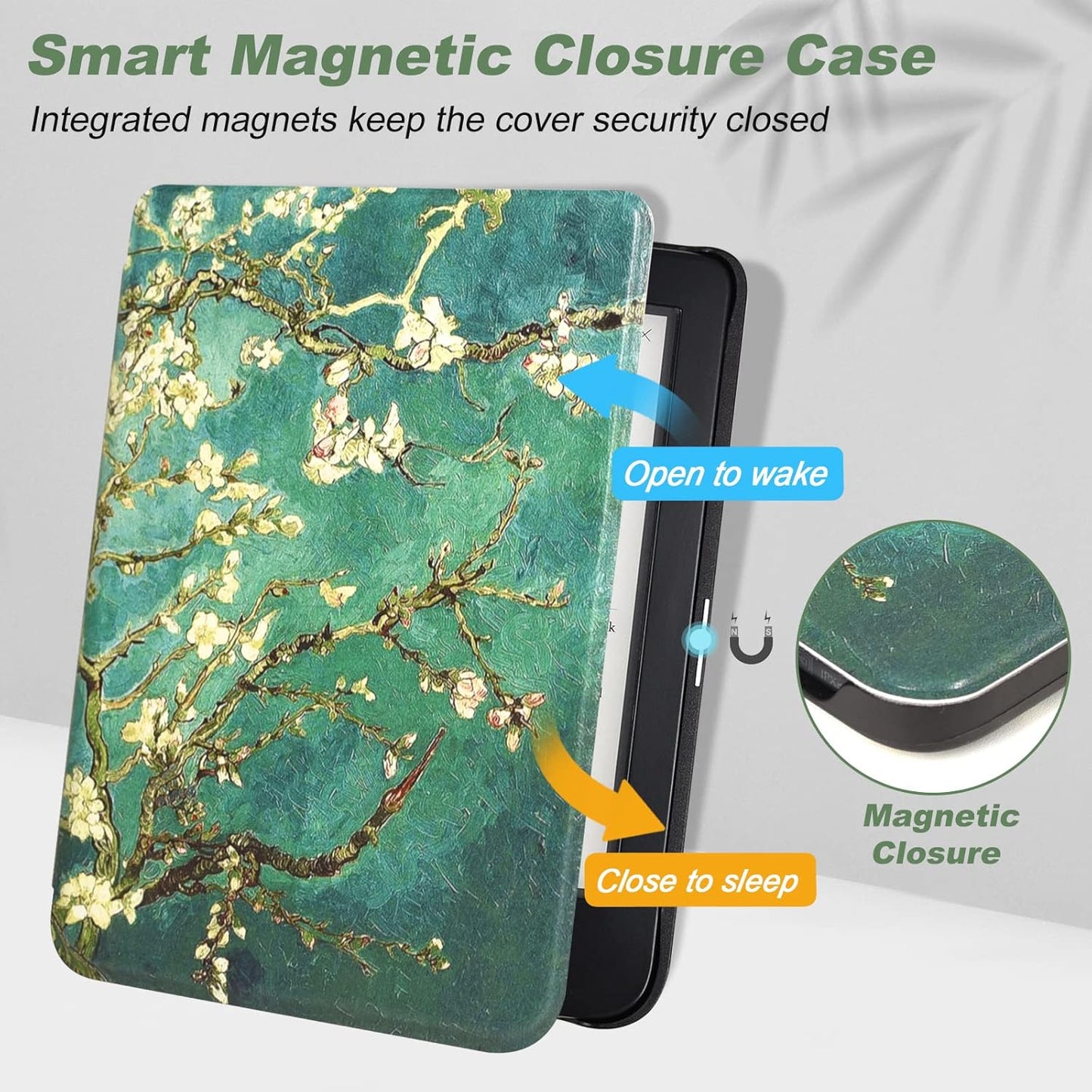 DMLuna Case for Kobo Clara / Clara 2E 6" - Ultra Slim Lightweight Folio Premium PU Leather Protective Cover with Auto Sleep/Wake Function, Almond Blossom