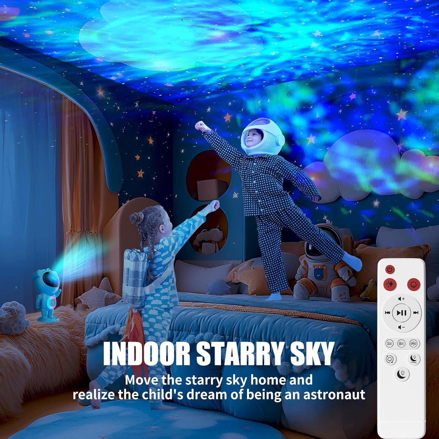Astronaut Galaxy Projector,Space Projector,with Bluetooth Speaker and Remote Control,360° Adjustable Angle,Spaceman Star Kids Night Light, for Bedroom Ceiling Adult Birthday(Blue)