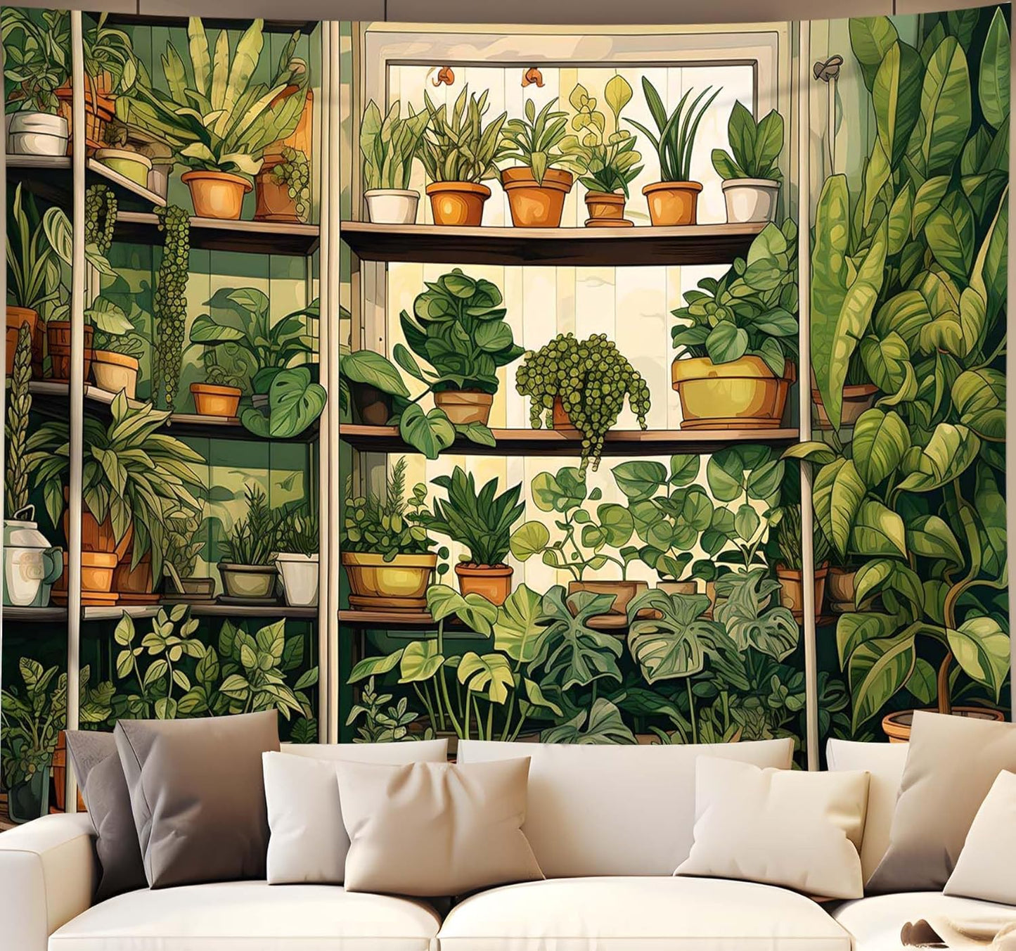 QGHOT Plant Tapestry Green Botanical Tapestry Wall Hanging Vintage Potted Tapestries for Bedroom Living Room Decor 60x50in