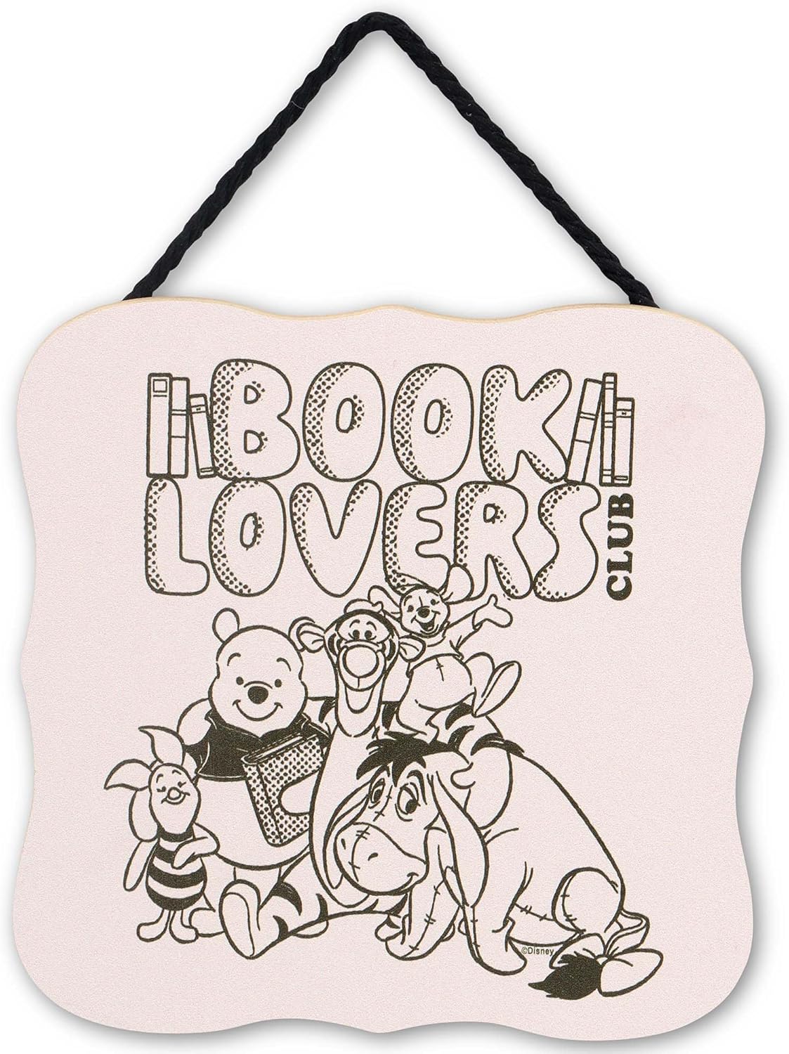 Disney Winnie the Pooh Book Lovers Club Hanging Wood Wall Decor - Cute Pooh and Friends Sign for Home or Classroom