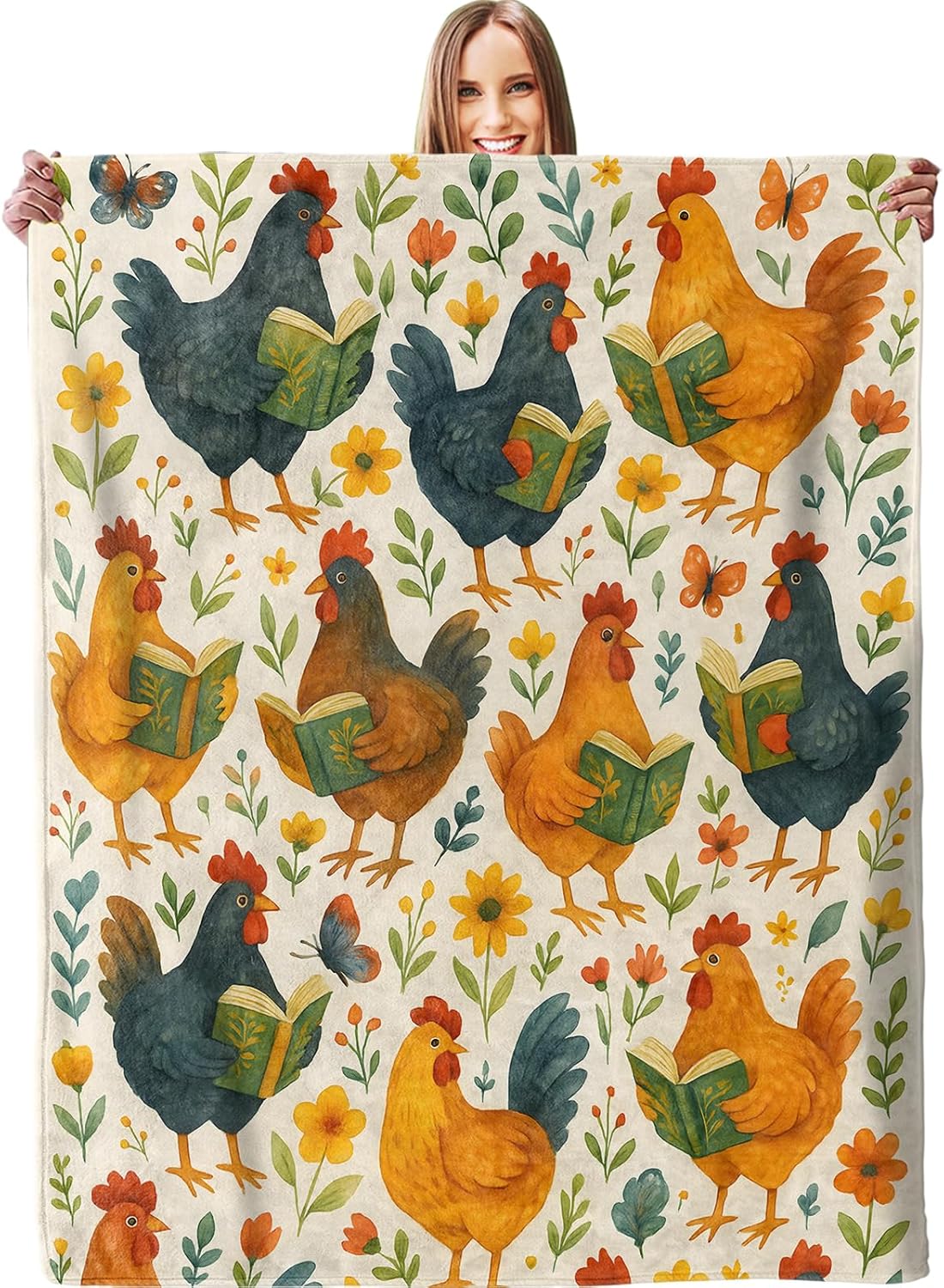 Reading Chicken Blanket, Soft Lightweight Warm Cozy Flannel 60×50 inch Throw Blanket for Couch, Travel, Bed, Outdoor, Gifts for Women Men Adults Kids