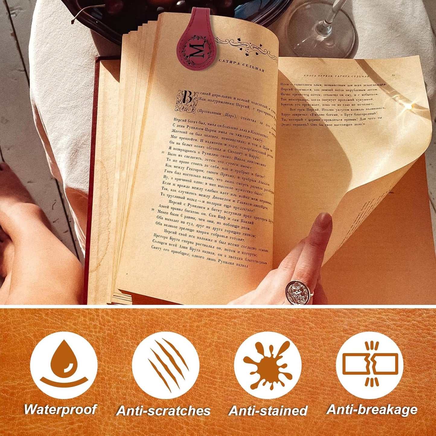 2PCS Magnetic Bookmarks, Magnetic Leather Bookmark with Initial, Double-Sided Magnetic Bookmarks for Women, Bookmark Clip Gift for Book Lover Readers Men Women Teachers Students, Book Accessories (M)