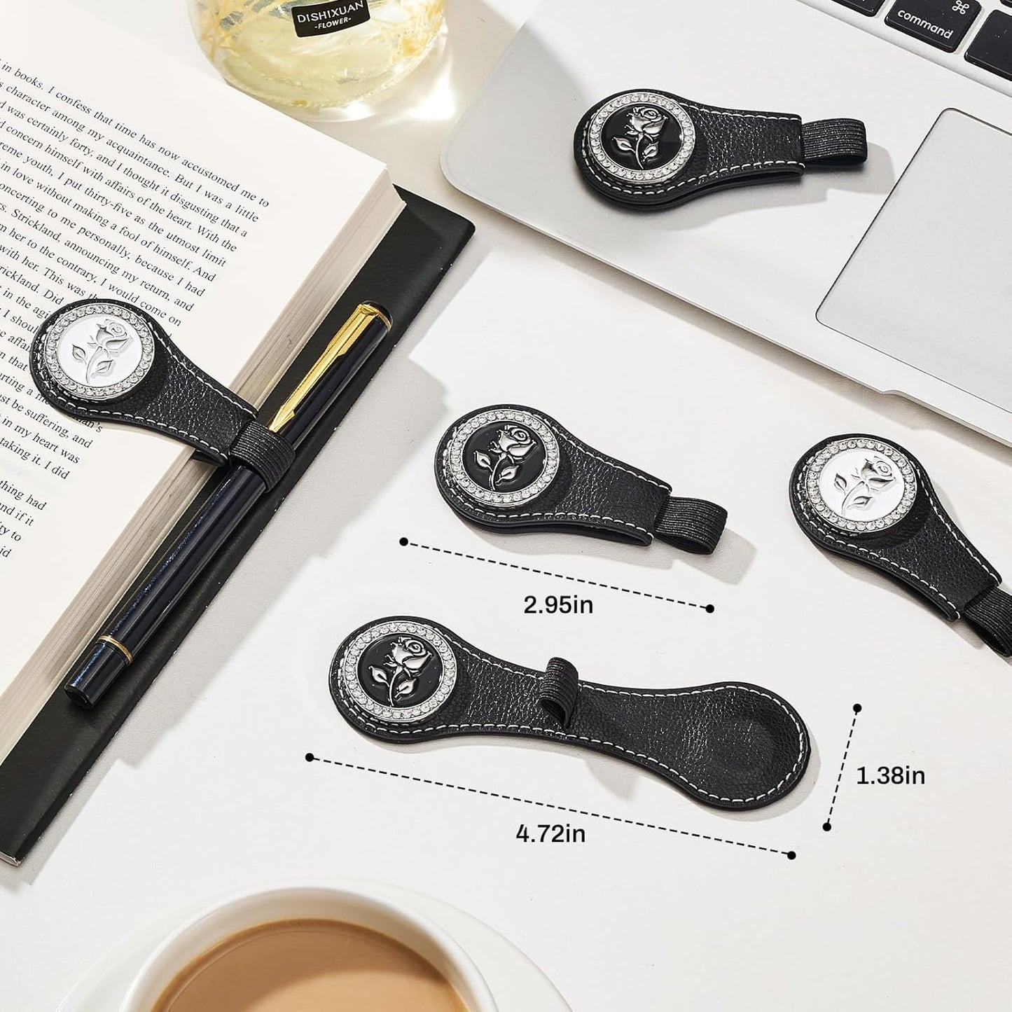 Magnetic Leather Bookmarks with Gift Box Magnetic Pen Holder Book Marks Clip Gift for Book Lover Readers Cute Bookmark for Women, Black
