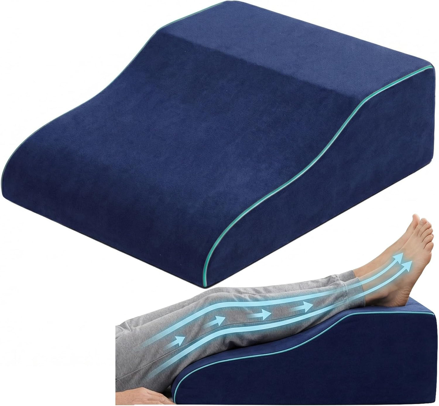 MHMHRZDSH Leg Elevation Pillows for After Surgery, Ergonomic Memory Foam Wedge Leg Elevation Pillow Comfort Care for Back Knee Hip Ankles Pain, Knee Elevation Pillow for Injury, Rest Blue