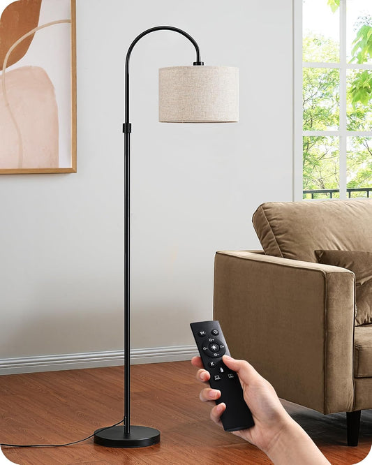 EDISHINE Dimmable Floor Lamp with Remote Control, Modern Arc Standing Lamp, 3000K-6500K Color Temperatures, Reading Light for Living Room Bedroom Office, Footswitch, LED Bulb Included, Black