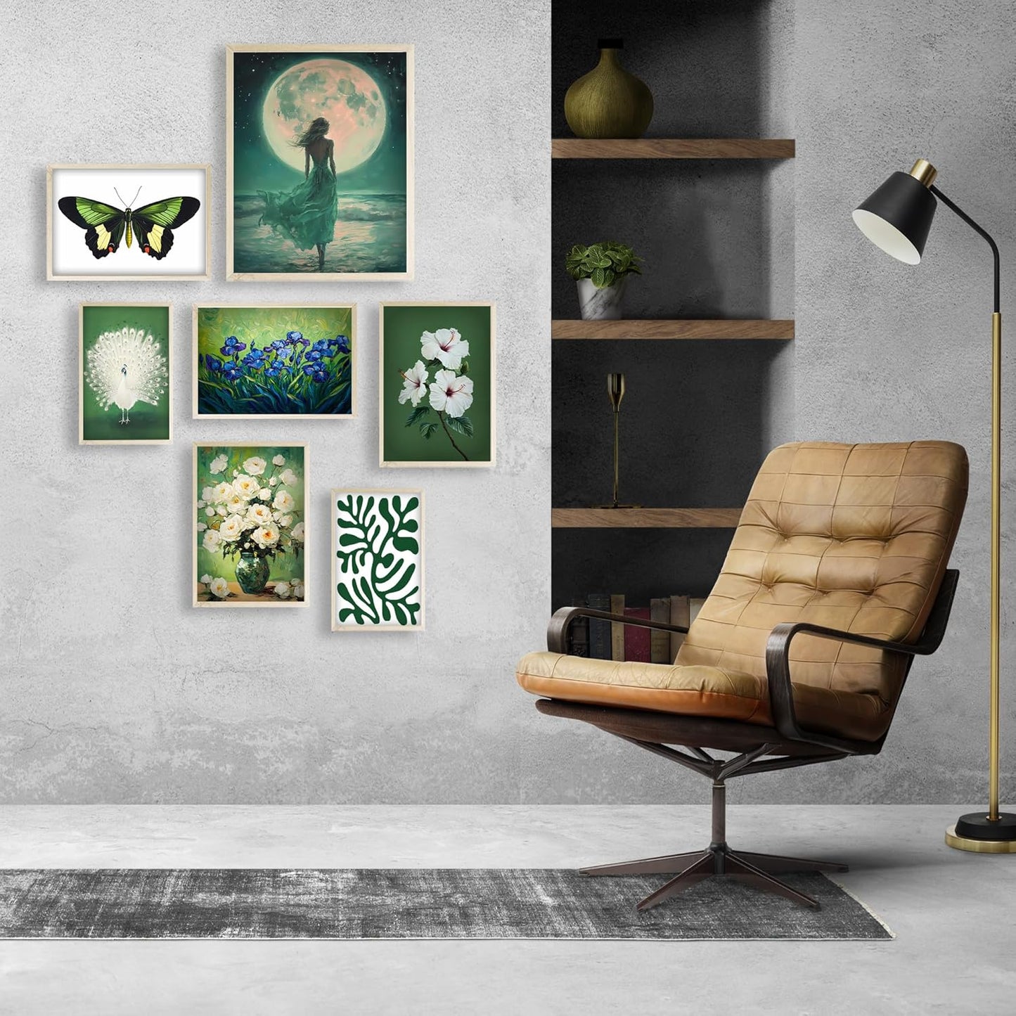 Eastern Print Eclectic Green Wall Art, Set Of 9 Pcs Unframed Posters, Vintage Room Decor Coquette, Green Painting Home Decor, Vintage Eclectic Wall Art Prints For Bedroom, Living Room, UNFRAMED
