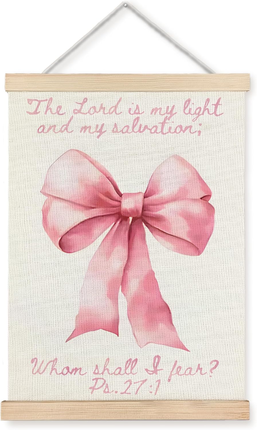 WUCHJ Coquette Pink Bow Christian Wall Art Poster, Girl Nursery Decor, Christian Psalm 27:1 Bible Verse Aesthetic Canvas Prints Artwork for Girls Bedroom Playroom Church Decor, 12x16 Inch