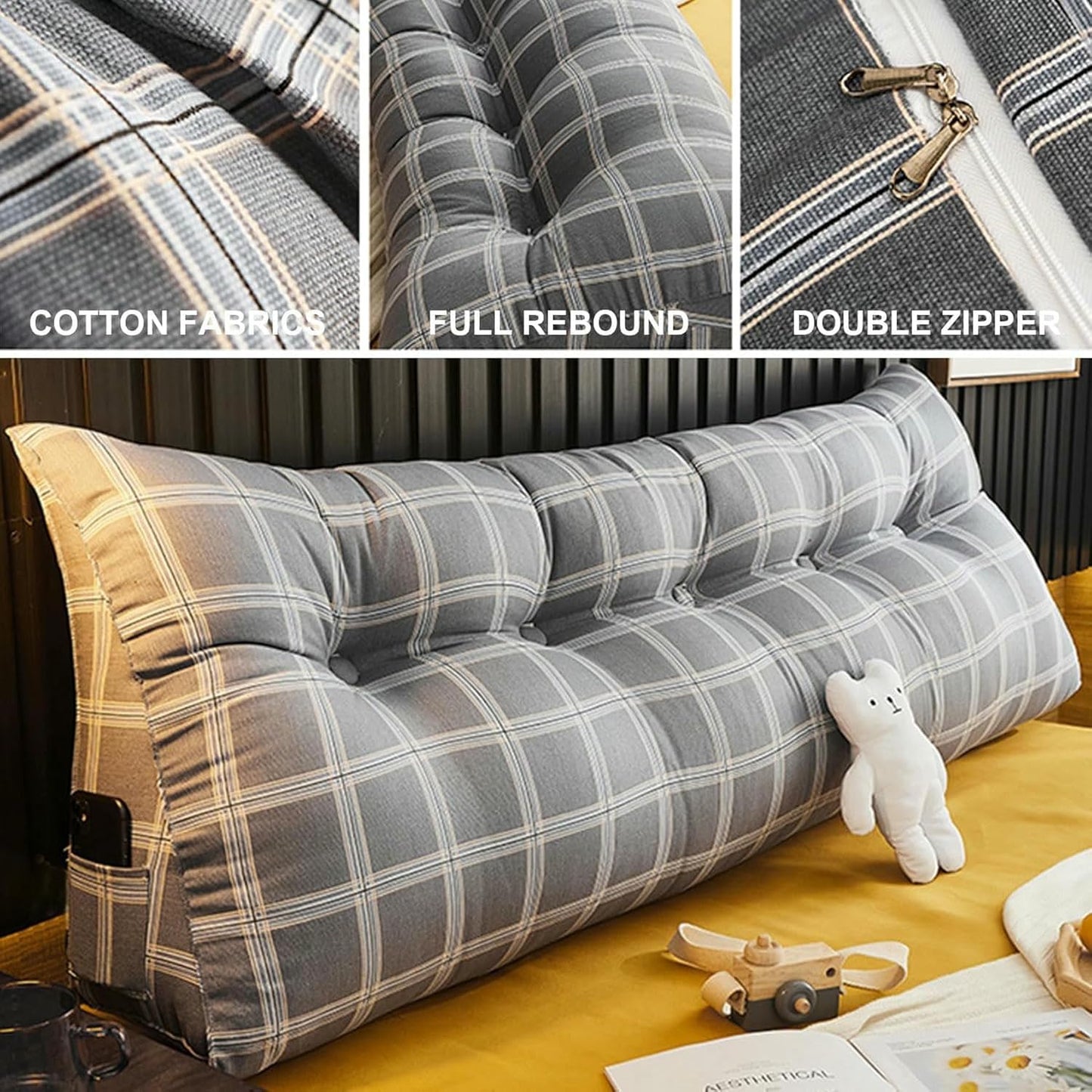Triangular Headboard Pillow,Cute Triangle Cushion Reading Pillow,Large Bolster Positioning Support Removable Wedge Pillow for Daybed Bunk Bed Dorm~/
