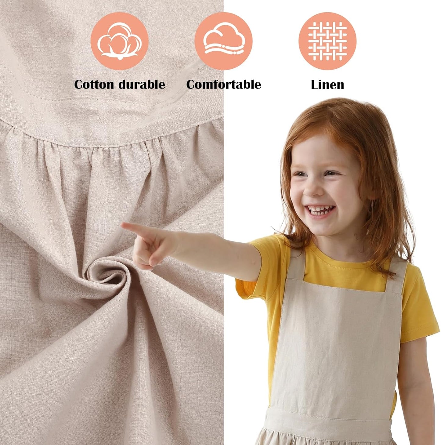 Kids Cross Back Apron with Pockets, Toddler Apron for Girls and Boys, Japanese Style Pinafore Aprons for Toddler Painting, Cooking, Baking, Gardening - Beige