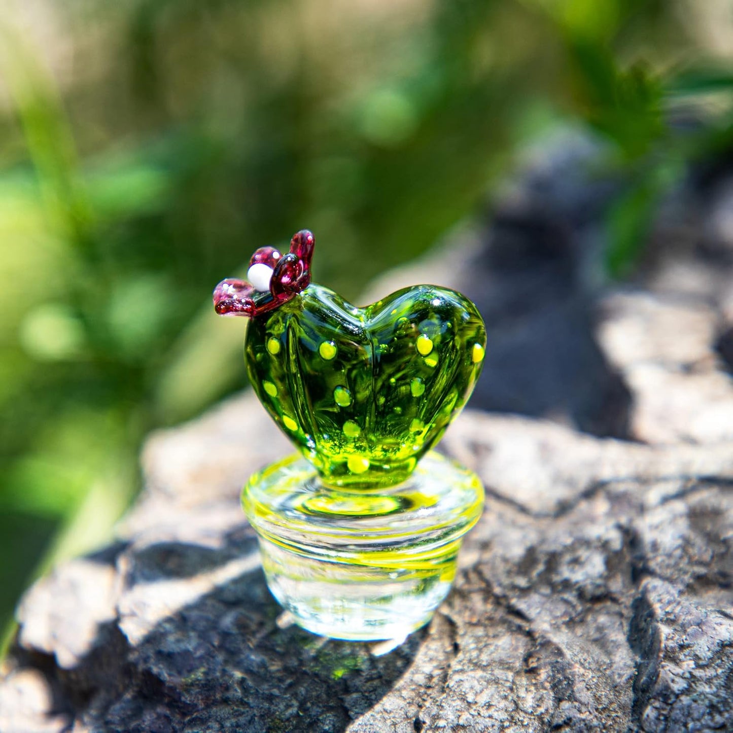 QFkris 1.6" Mini Art Cactus Glass Blown Handmade Glass Figurines Collectibles Table Home Decoration Simulation Plants D