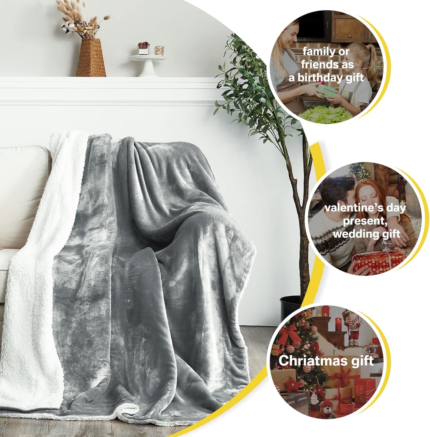 NICETOWN Sherpa Blanket Thick Soft Comfy Light Grey Dual Sided Lightweight Fleece Car Blankets for Camper RV, Cozy Warm Throw Blanket for Baby/Couch/Sofa/Bed, 50 inches x 60 inches