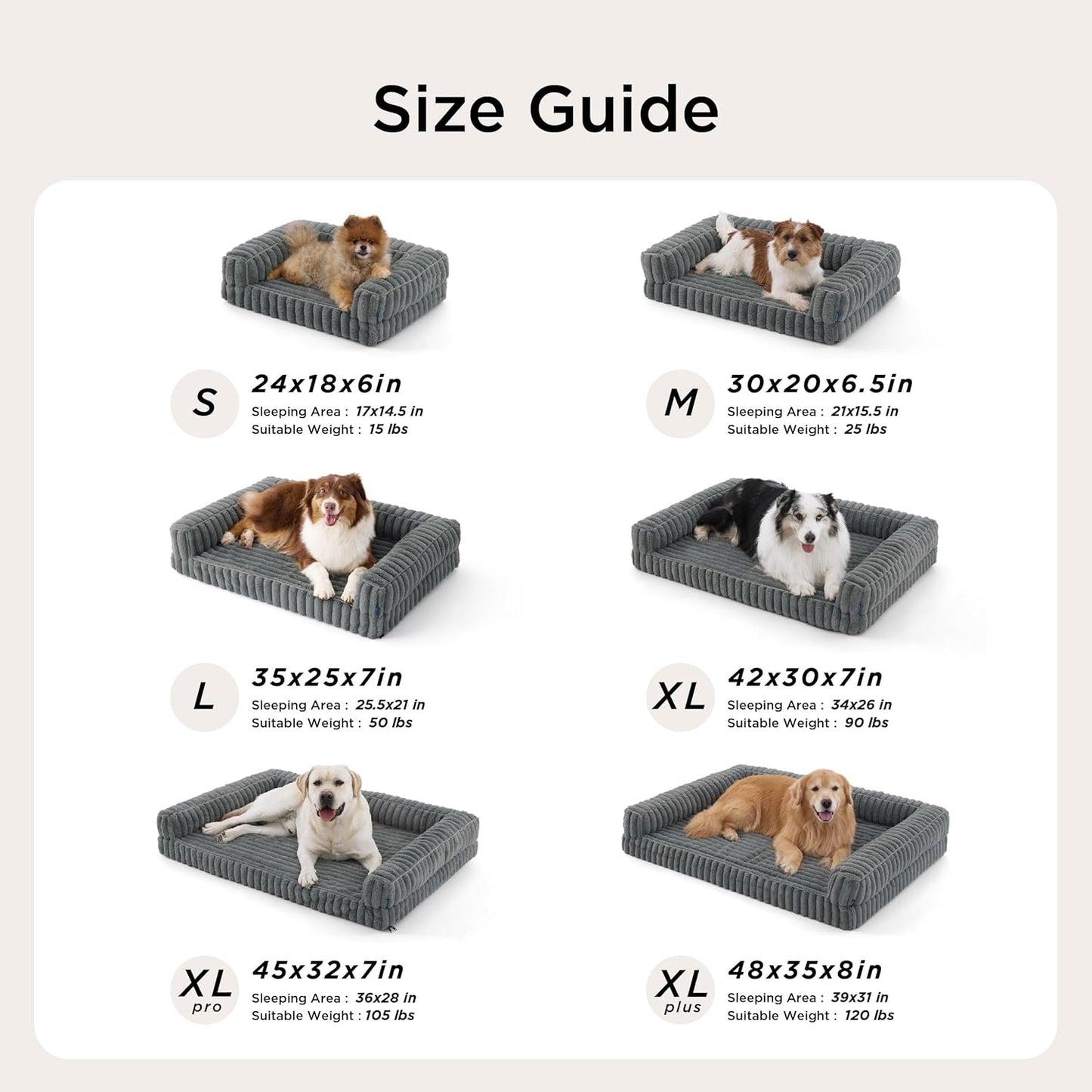 Bedsure ComfyFleece™ Orthopedic Dog Beds Large Sized Dog, Waterproof Memory Foam Pet Couch Sofa with Sides, Non-Slip Bottom and Egg-Crate Foam Large Pet Bed with Washable Corduroy Cover, Grey