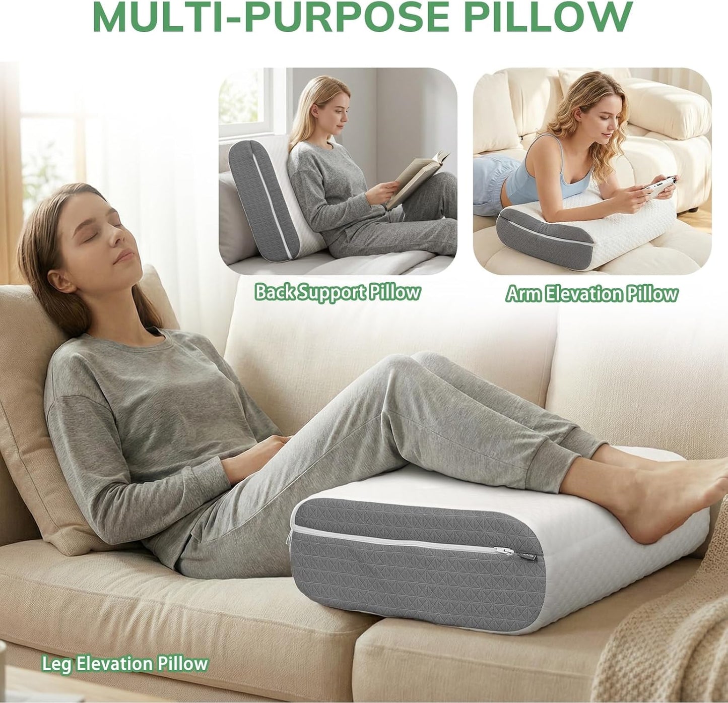 baibu Leg Elevation Pillow, Dual-Layer Foam Wedge for Legs and Knee Support, Feet Elevation Pillow for Sleeping, Blood Circulation & Swelling Relief, White