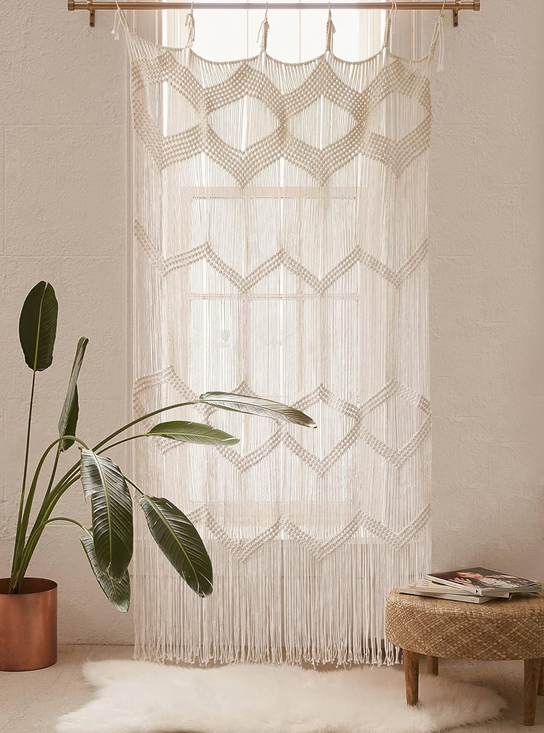 Flber Macrame Curtain Window Macrame Room Divider Doorway Curtain Boho Macrame Wall Hanging Living Room Bedroom Decor 42" W x 75" H