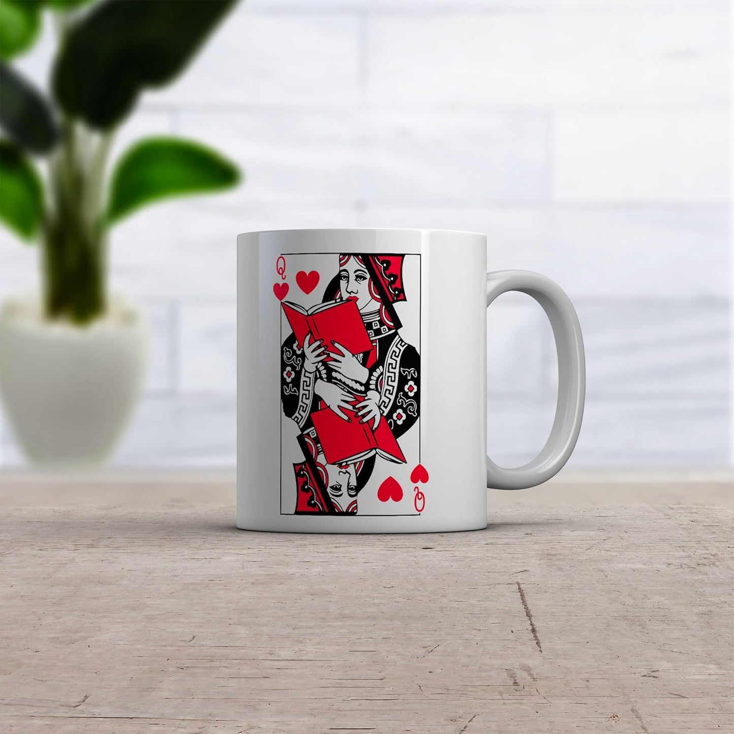 Crazy Dog T-Shirts Reading Queen Of Hearts Mug Funny Classical Book Lovers Coffee Cup - 11oz Microwave Safe Insulated Drinking Cup