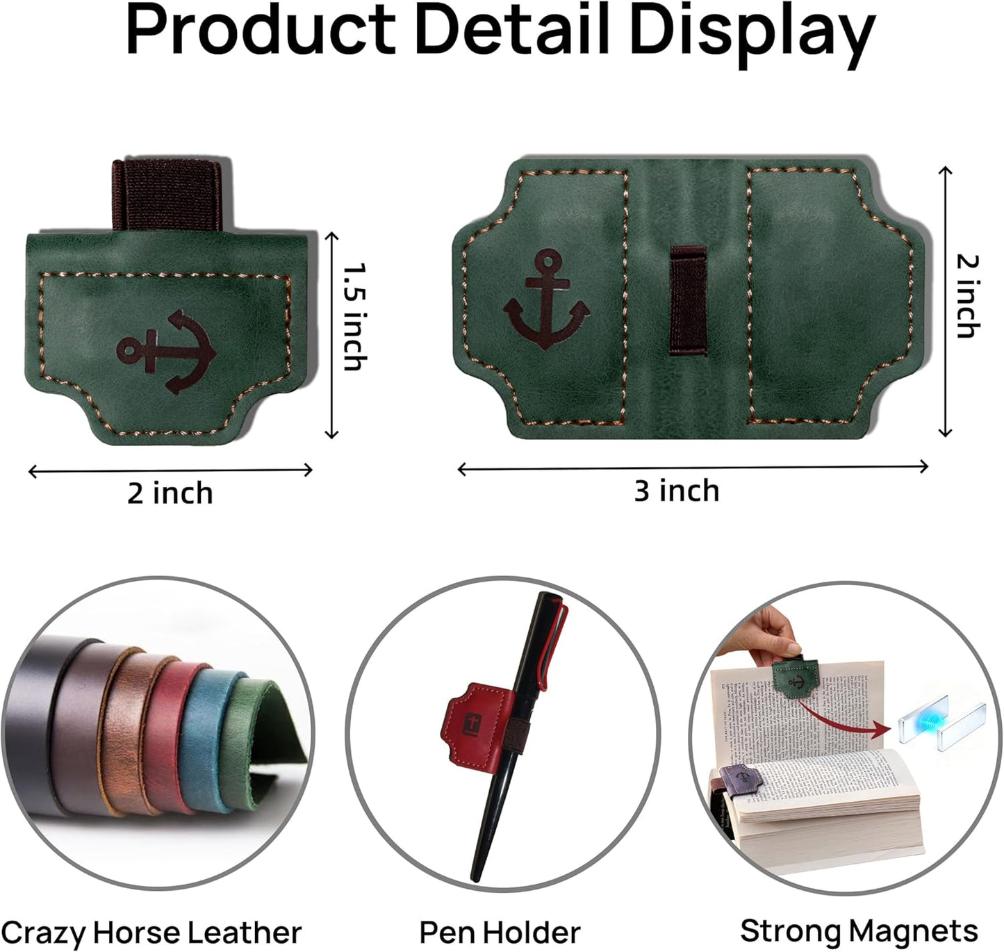 4 Pcs Personalized Magnetic Leather Bookmark Pen Holder Book Lovers Christian Gifts Bygone Mark for Reading, Purple-Jesus Fish + Brown-AΩ + Blue-Cross + Green-Anchor