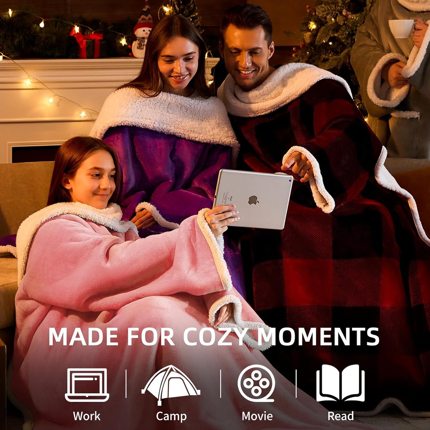 IFNOW Sherpa Wearable Blanket with Sleeves for Women Men Adults, Christmas Birthday Gifts for Women Mom Wife, Cozy Wearable Blanket with Arm and Pocket, Warm Full Body TV Wrap Throw Blanket, Pink