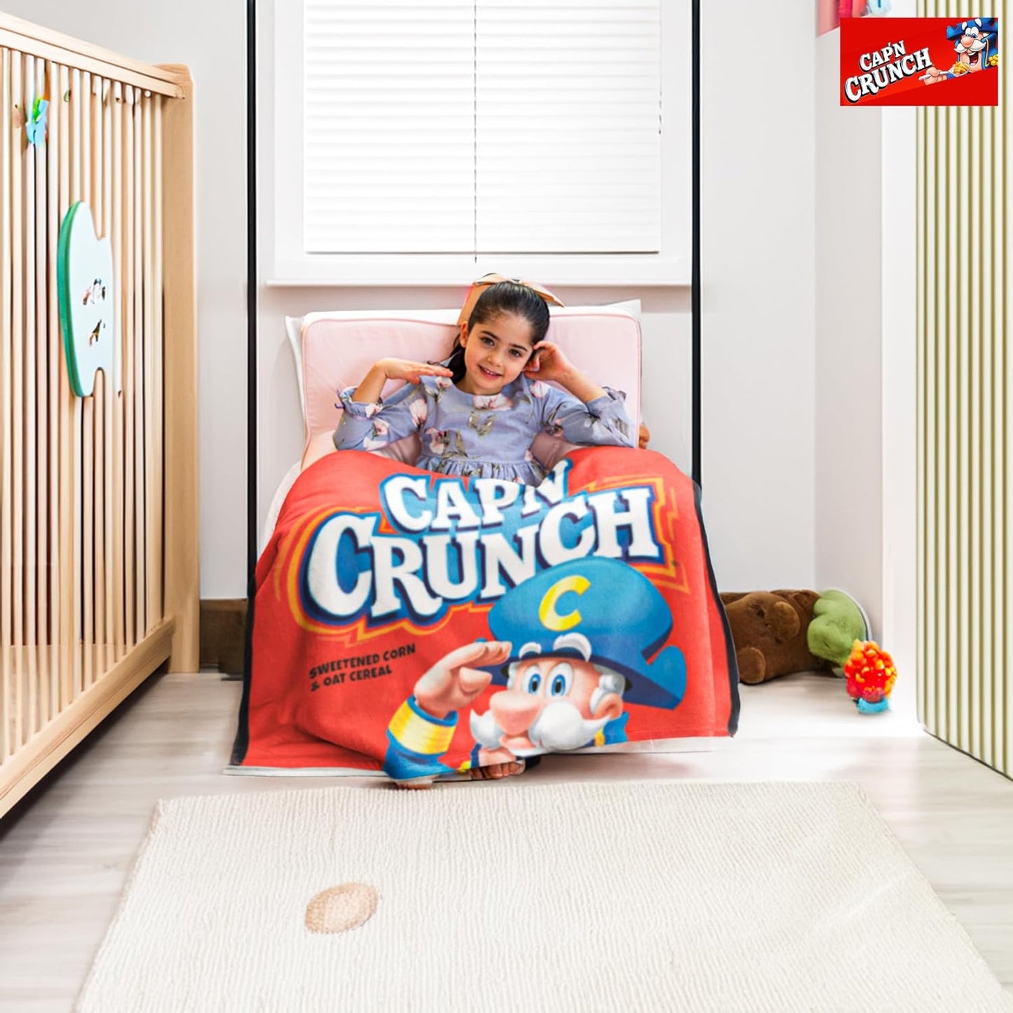 Surreal Entertainment Cap'n Crunch Cereal Blanket | Captain Crunch Blanket | Cap'n Plush Blankets | Captain Cereal Fleece Throw | Retro Throw Blankets | 45 X 60 Inches | Officially Licensed
