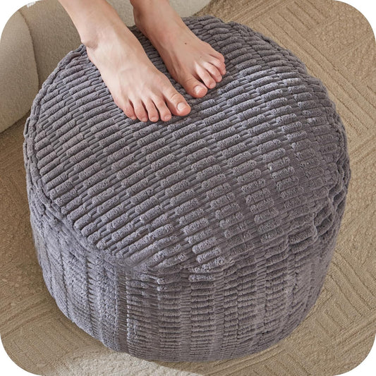 Round Stuffed Pouf, Corduroy Poufs with Foam Chunk Filling,20 X 15 Inches Floor Poufs Foot Rest for Living Room