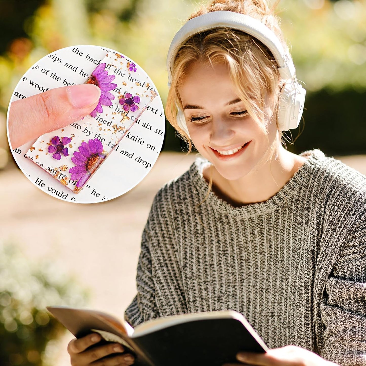 2 Pcs Fan Book Page Holder, Dried Flower Resin Thumb Book Page Holder and Bookmark with Tassel, Book Accessories for Reading Lovers, Gift for Bookworm, Readers, Literary, Students, Teachers