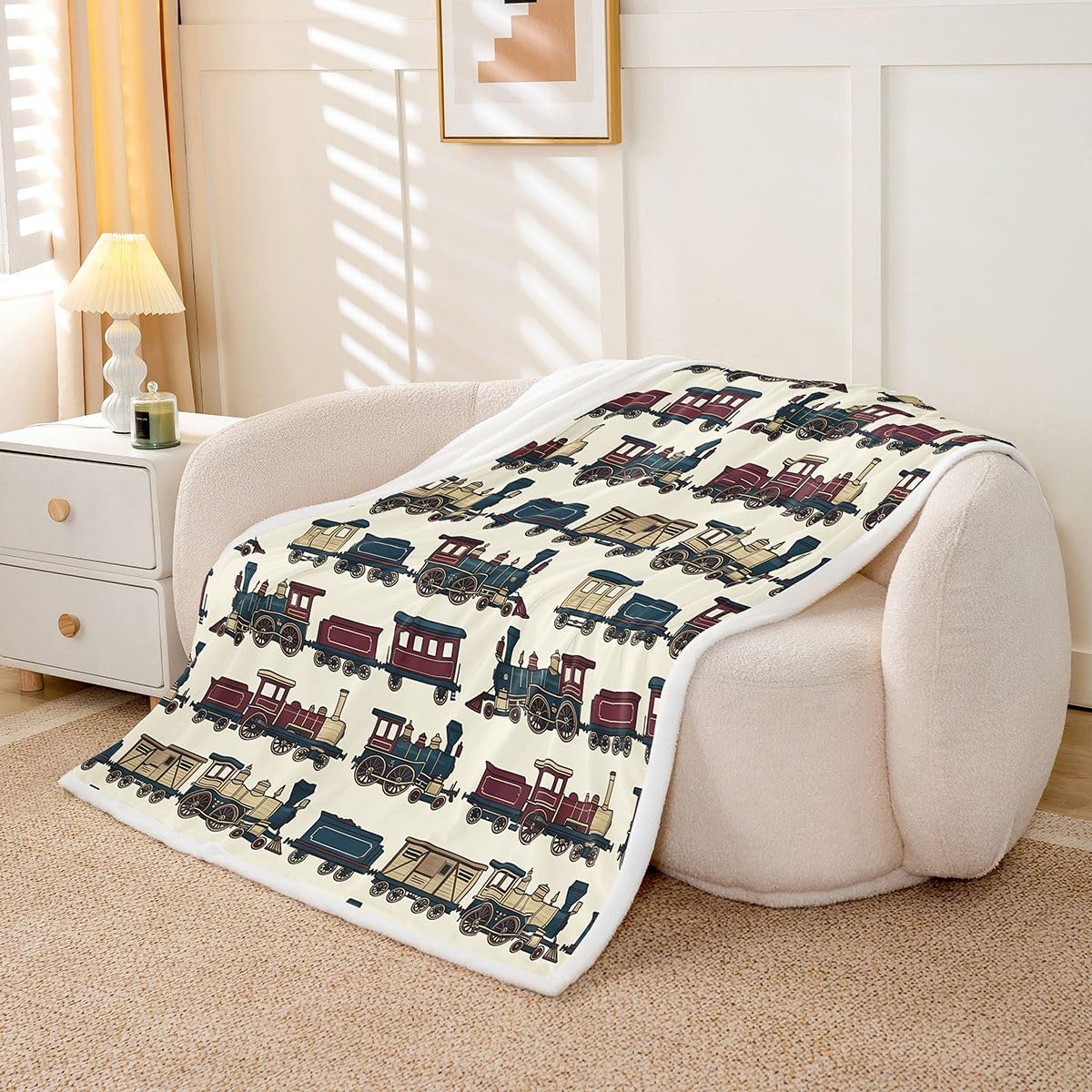 Feelyou Vintage Train Sherpa Throw Blanket for Couch Cartoon Steam Engine Super Soft Cozy Fleece Car Theme Blanket for Winter, Plush Throw Truck Tractor Baby 30"x40" All Season