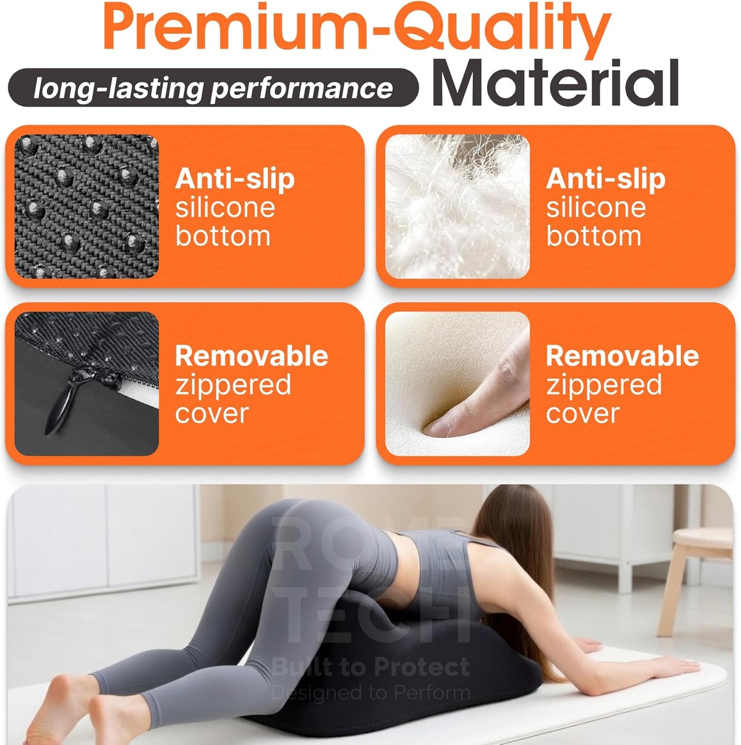 Rome Tech Memory Foam Ergonomic Wedge Pillow – Prone Support Orthopedic Pillow for Sleeping, Reading & Back Relief with Removable Cover- Extra-Large Size Body Pillow - 24 * 17 * 20 inch - Black