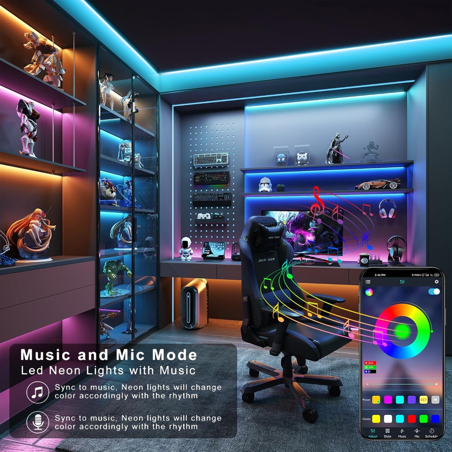 Led Lights for Bedroom 50FT, RGB Led Strip Lights Color Changing Indoor, Music Sync Led Light Strip with Remote & App Control, DIY Fancy Led Lights for Room Decor Ambient Lighting (1 * 50FT)
