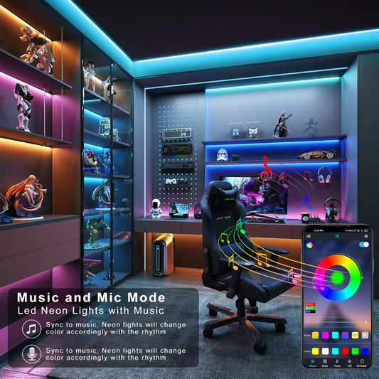 Led Lights for Bedroom 50FT, RGB Led Strip Lights Color Changing Indoor, Music Sync Led Light Strip with Remote & App Control, DIY Fancy Led Lights for Room Decor Ambient Lighting (1 * 50FT)
