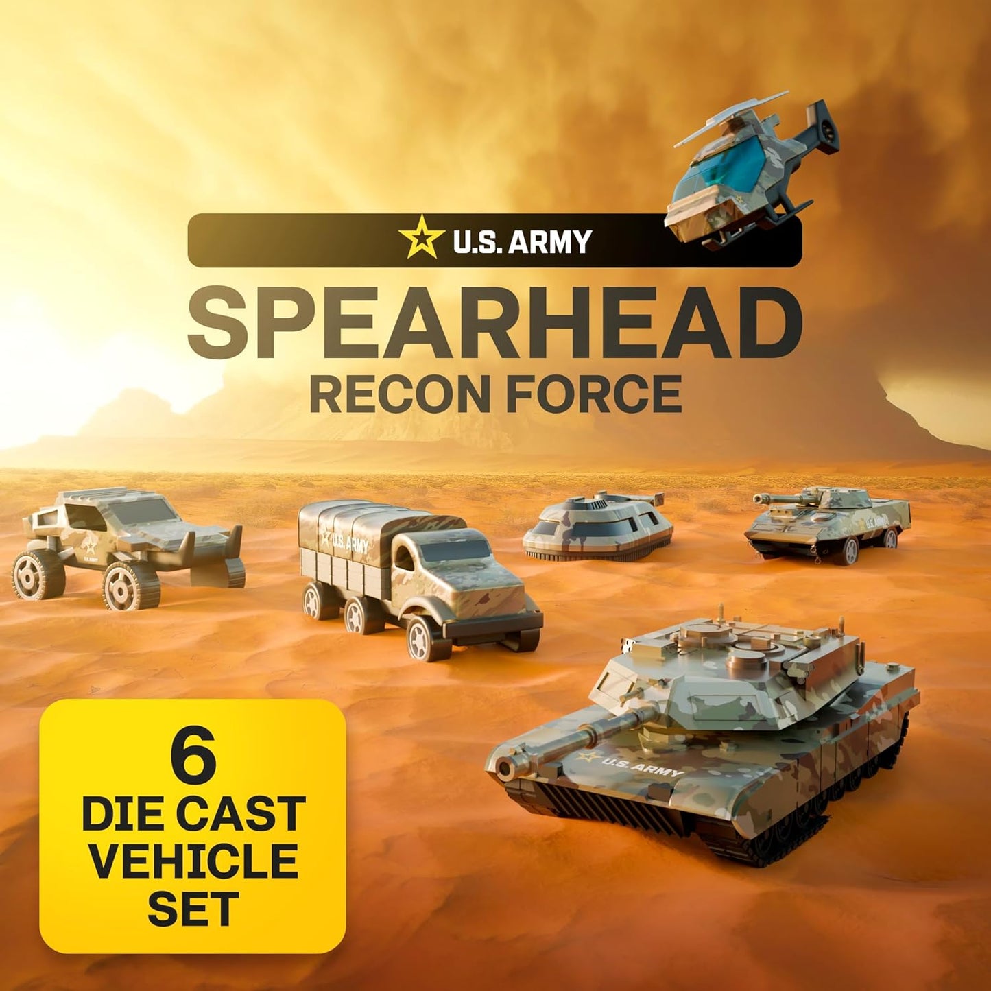 Lollipop US Army Die-Cast Vehicle Set - 6 Military Vehicles for Toddlers & Kids, Army Trucks, Jeeps, Recon Force Toys for Boys Age 4-7, Officially Licensed Army Action Set for Adventures