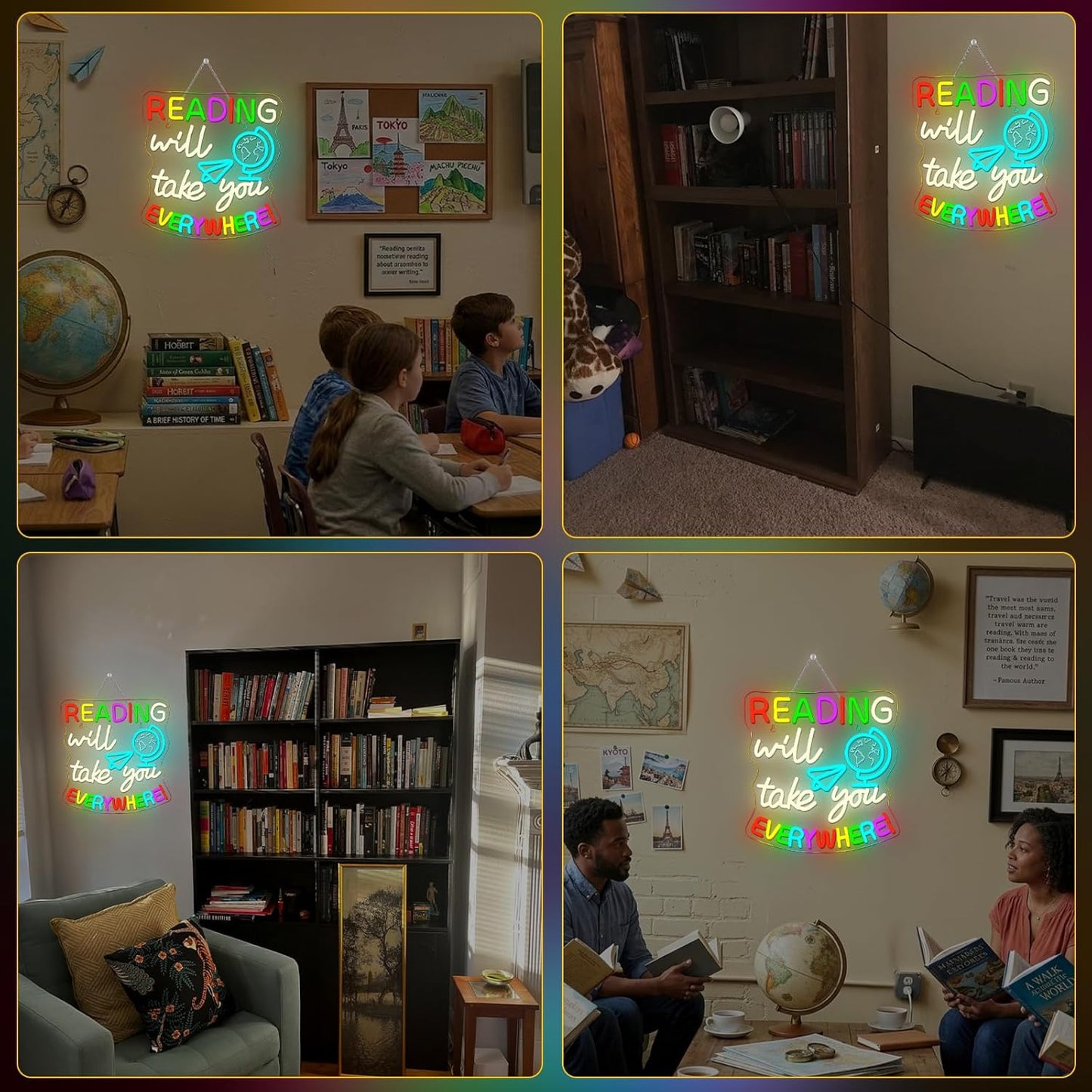 Study Neon Signs Reading Will Take You Everywhere Neon Sign Classroom Wall Decor Light Up Reading Corner Bedroom LED Learn Lights for Teens Room Books Lover Gifts for Teachers