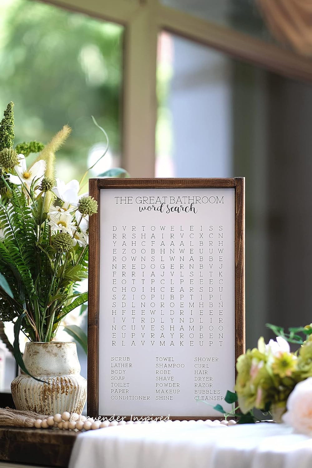 Lavender Inspired Word Search-Framed Wooden Sign-Funny Bathroom Wall Art Decor-Rustic Farmhouse Sign-Half Bath Decor-Kids Decor-Housewarming Present (WHITE)