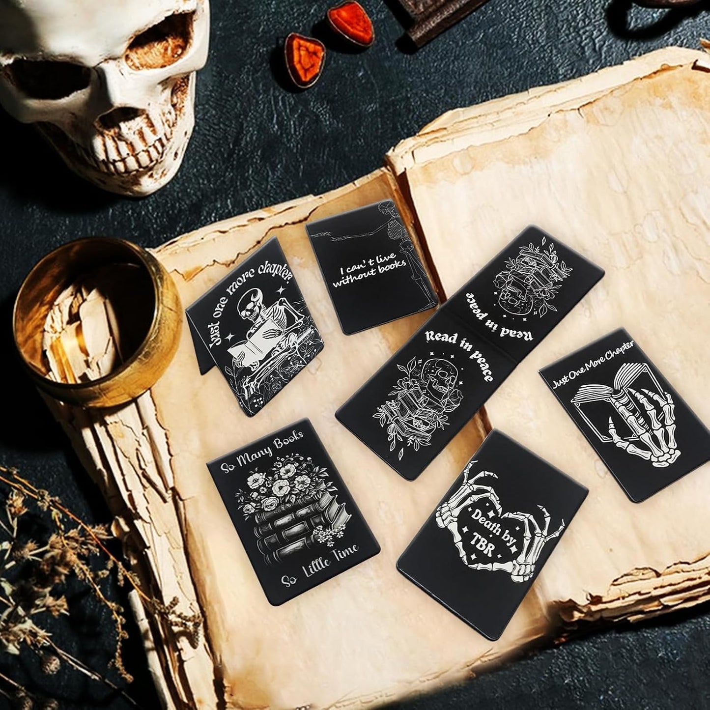 6Pcs Big Size Skeleton Christmas Magnet Bookmarks with Strong Magnet, Christmas Gothic Book Marker, Christmas Holiday Gift for Book Lovers Bookworm Bookish
