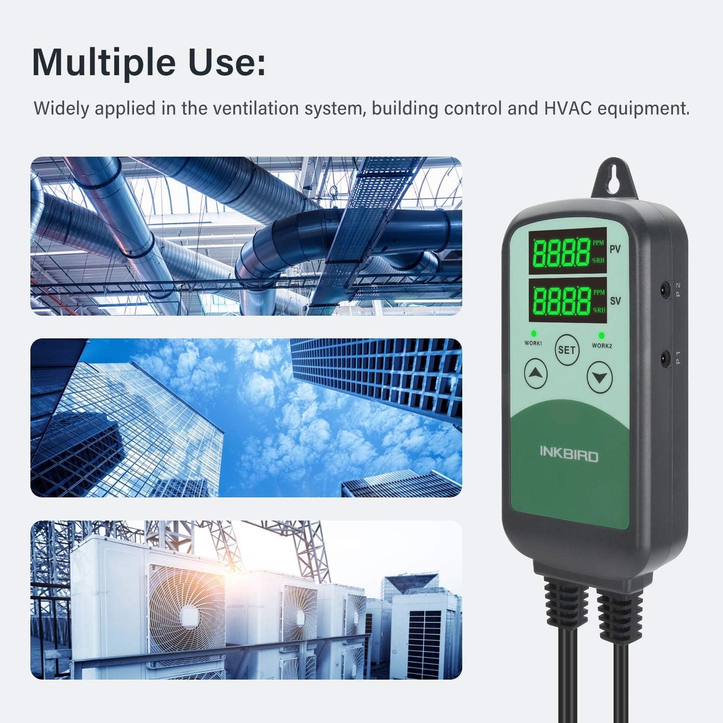 Inkbird ICC-500T CO2 Controller CO2 Meter Carbon Dioxide Controller for Grow Room and CO2 Generator, with CO2 Sensor for Home Grower (CO2 Controller + S01 Sensor)