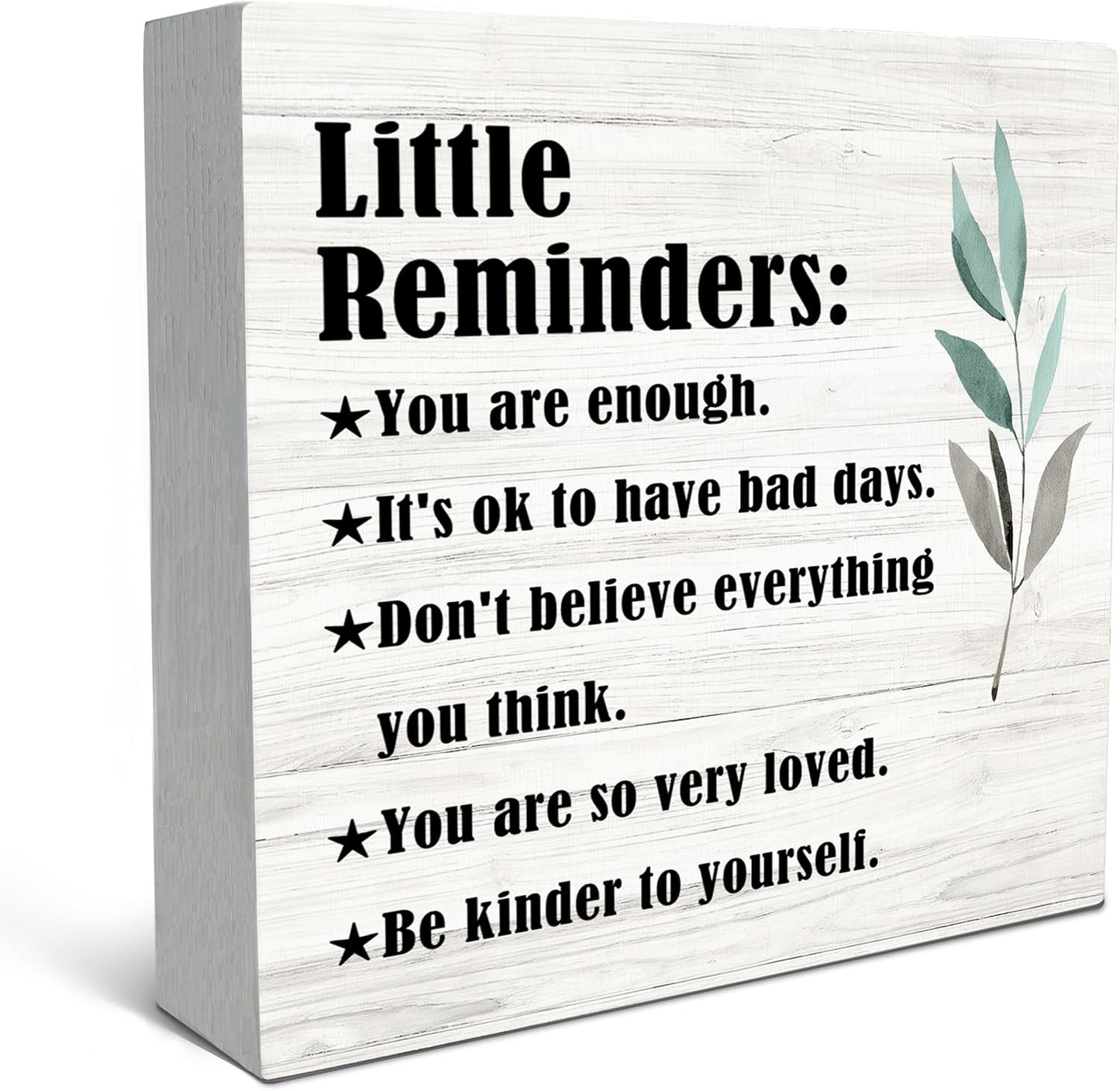SRADMO Inspirational Little Reminders Wood Box Sign Desk Decor 8x8, Inspirational Desk Decor, College Motivational Positive Affirmation Gifts Box Sign For Office Home Dorm Tabletop Shelf Decoration