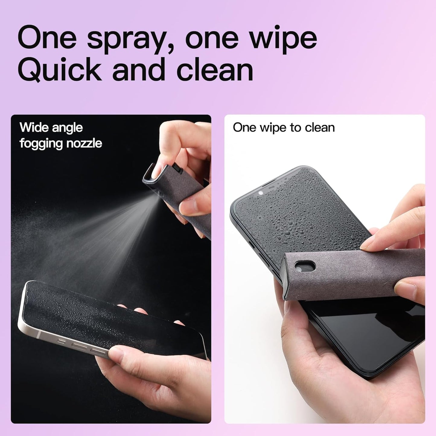 Touchscreen Screen Cleaner Kit 2 Pcs, Phone, Tablet and Car Screen Cleaner, Two in One Spray and Microfiber Cloth(Grey&Pink)