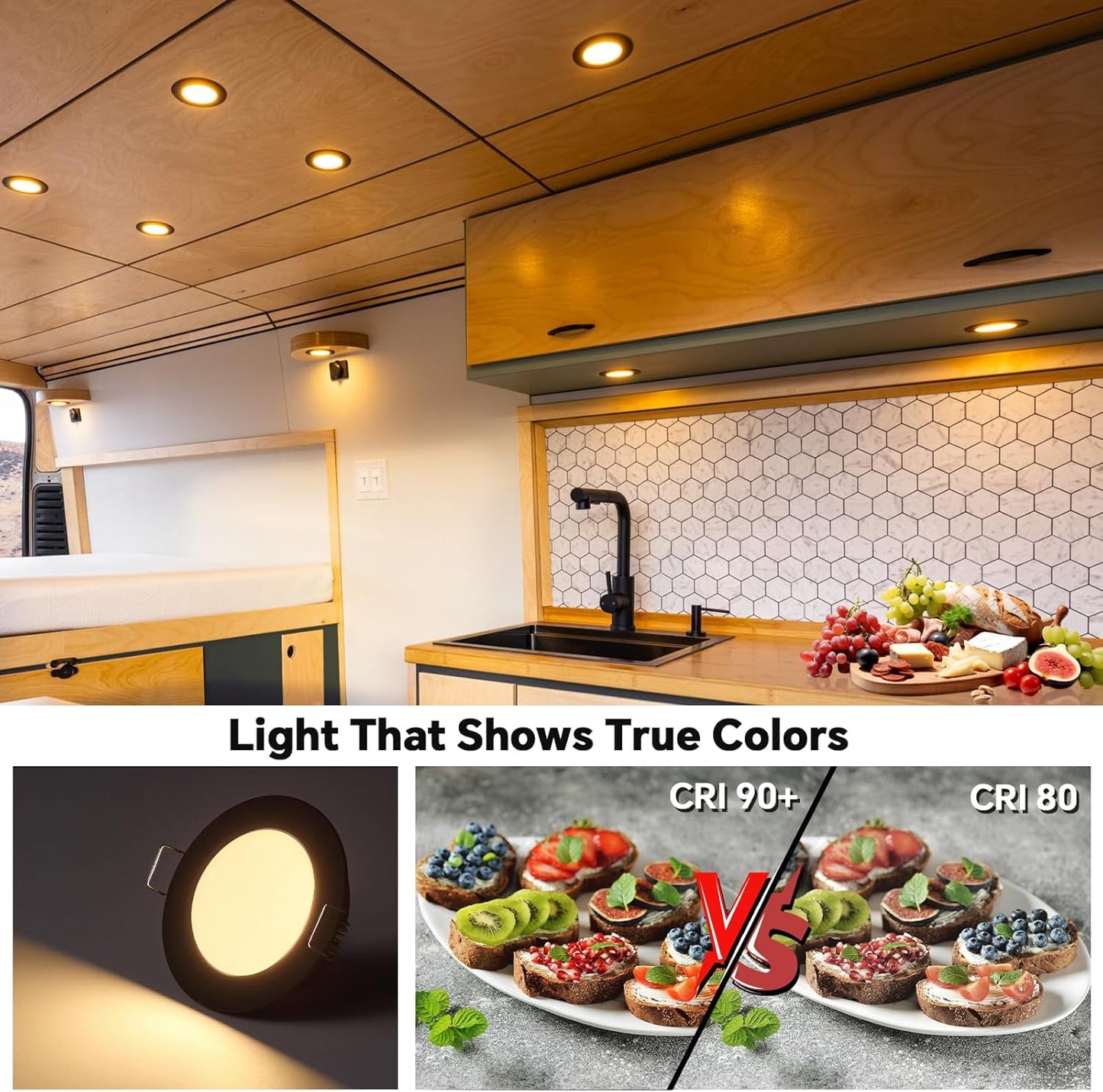 acegoo RV 2.75" Recessed LED Ceiling Light 12V Ultra-Thin Puck Light, Dimmable RV Lights Interior for Camper Van Truck Motorhome Boat Sailboat Roof Under Cabinet Lighting, 6 Pack (Black,Warm White)