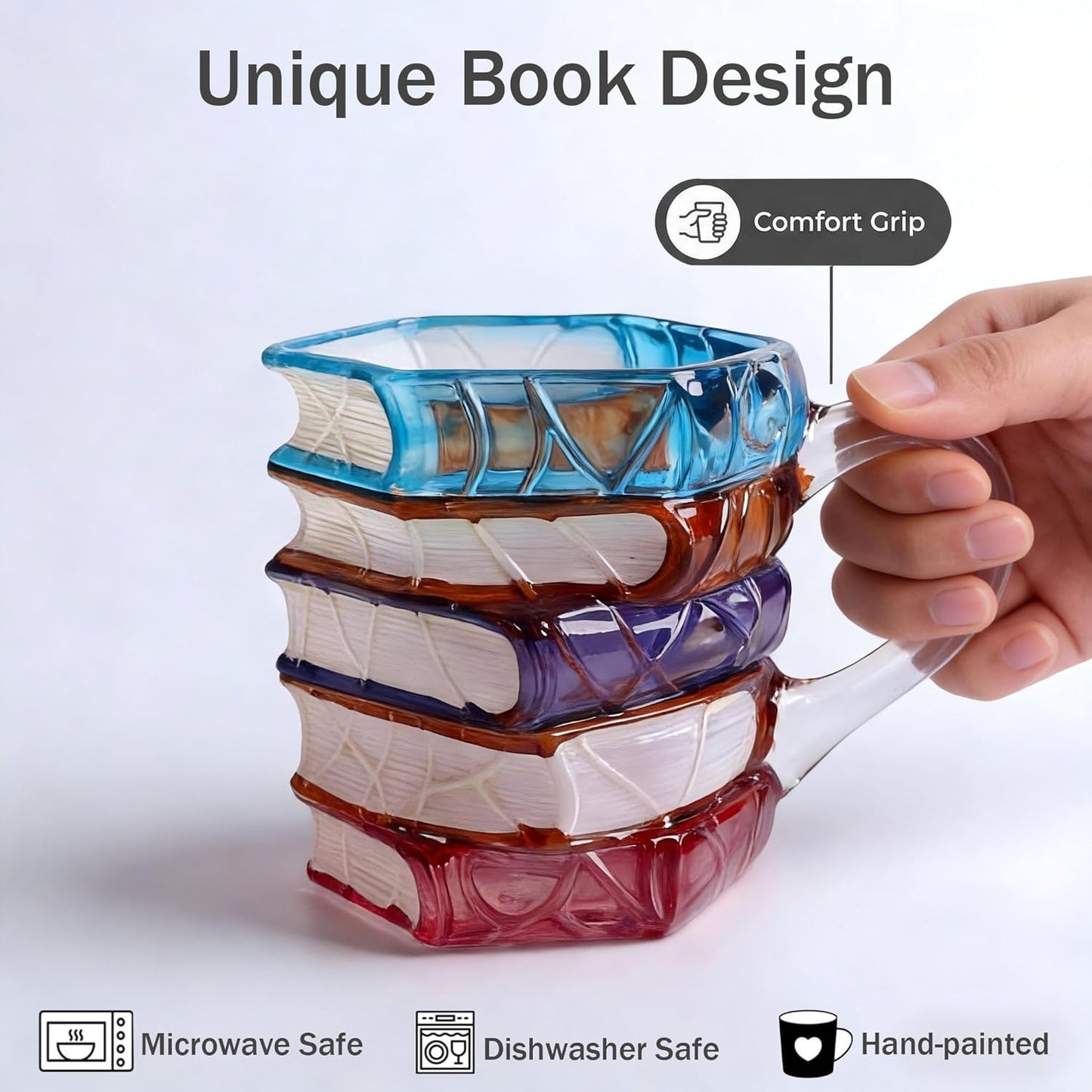 3D Painted Book Glass Coffee Mug, Heat-Resistant Colorful Cup, Christmas Gift for Book Lovers, Readers, Writers, Librarians