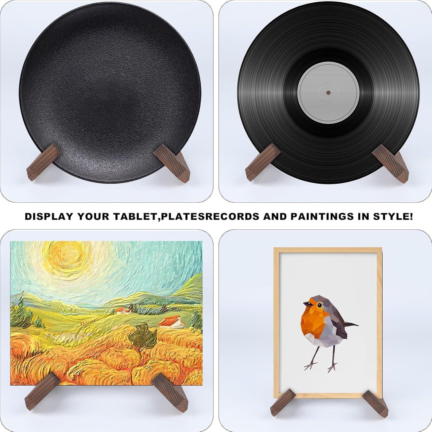 RUGLAMZHIP Wooden Plate Stand for Display, Wood Plate Display Stands, Plate Holder Display Stand, Picture Frame Stand Holder, Wood Recipe Cookbook Stand Easels for Display Pictures Photo （6.5 Inch ）