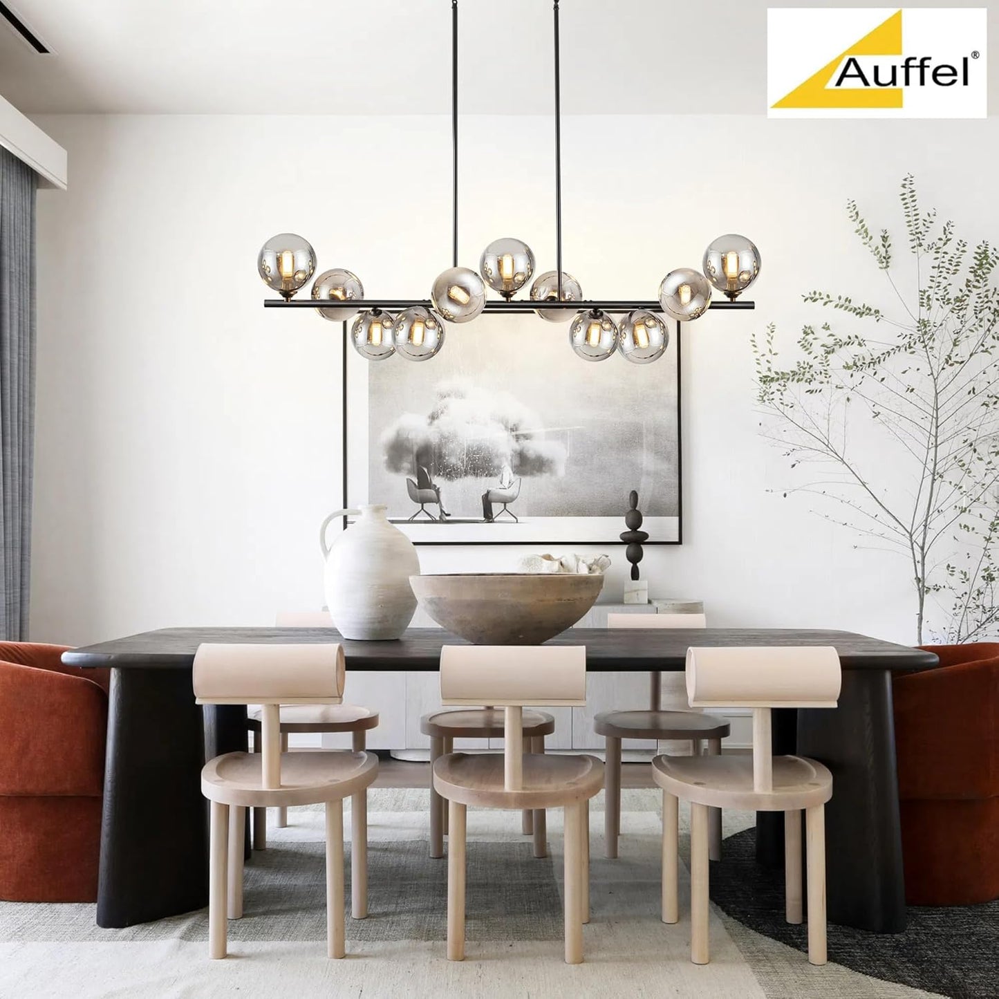 Linear Chandeliers for Dining Room 51.2" Large Sputnik Chandelier Pendant Lights Kitchen Island 11 Lights Dining Room Light Fixture Sputnik Modern Linear Globe Chandelier Black for Farmhouse Kitchen