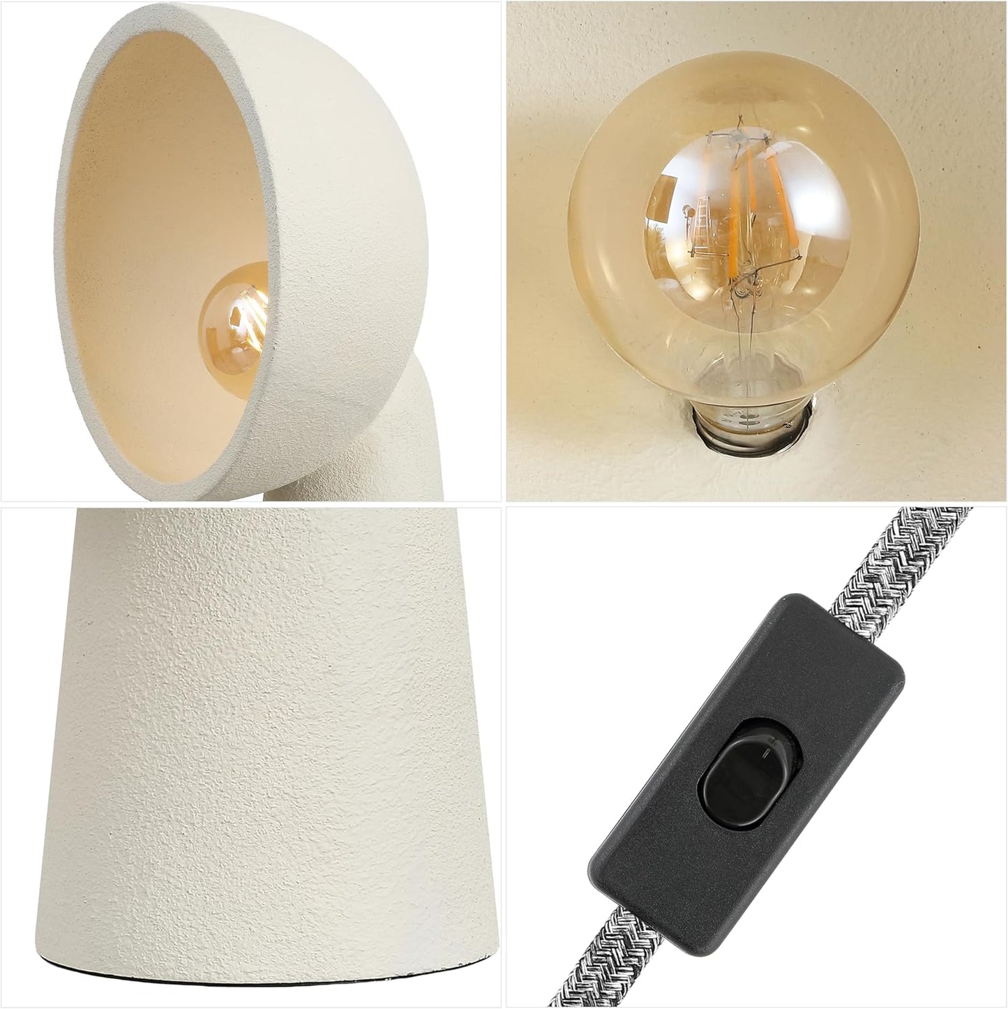 JONATHAN Y 17.5" Cream Resin Contemporary Minimalist Half-Globe Column LED Table Lamp, Modern Industrial Tapered Bedside Lamp for Living Room, LED Bulb Included JYL6314A