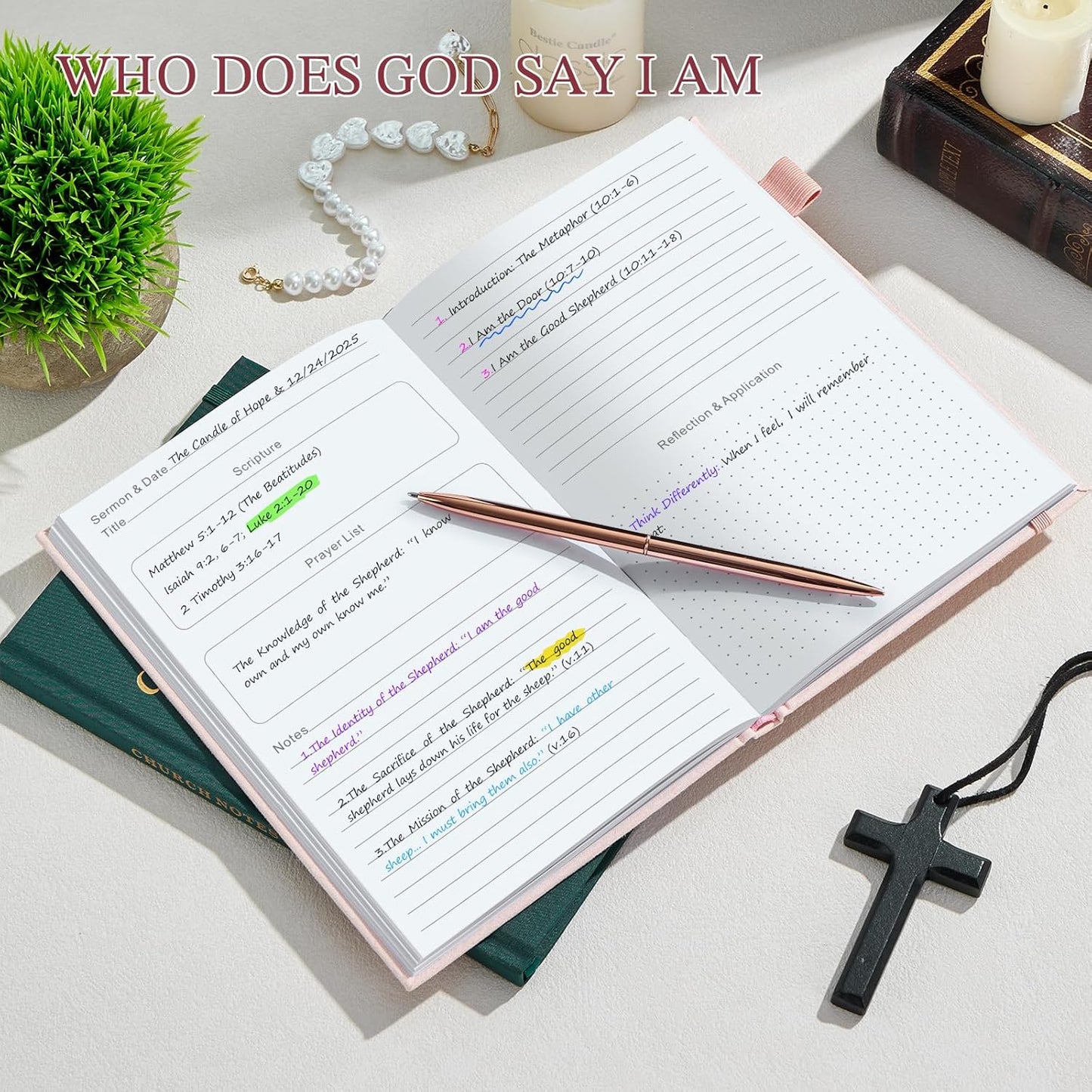 JUBTIC Church Notes Journal & Sermon Notes Notebook - Guided Christian Notebook for Note Taking, Sermon/Scripture Verses/Bible/Application, Christian Gifts for Men & Women(Pink)