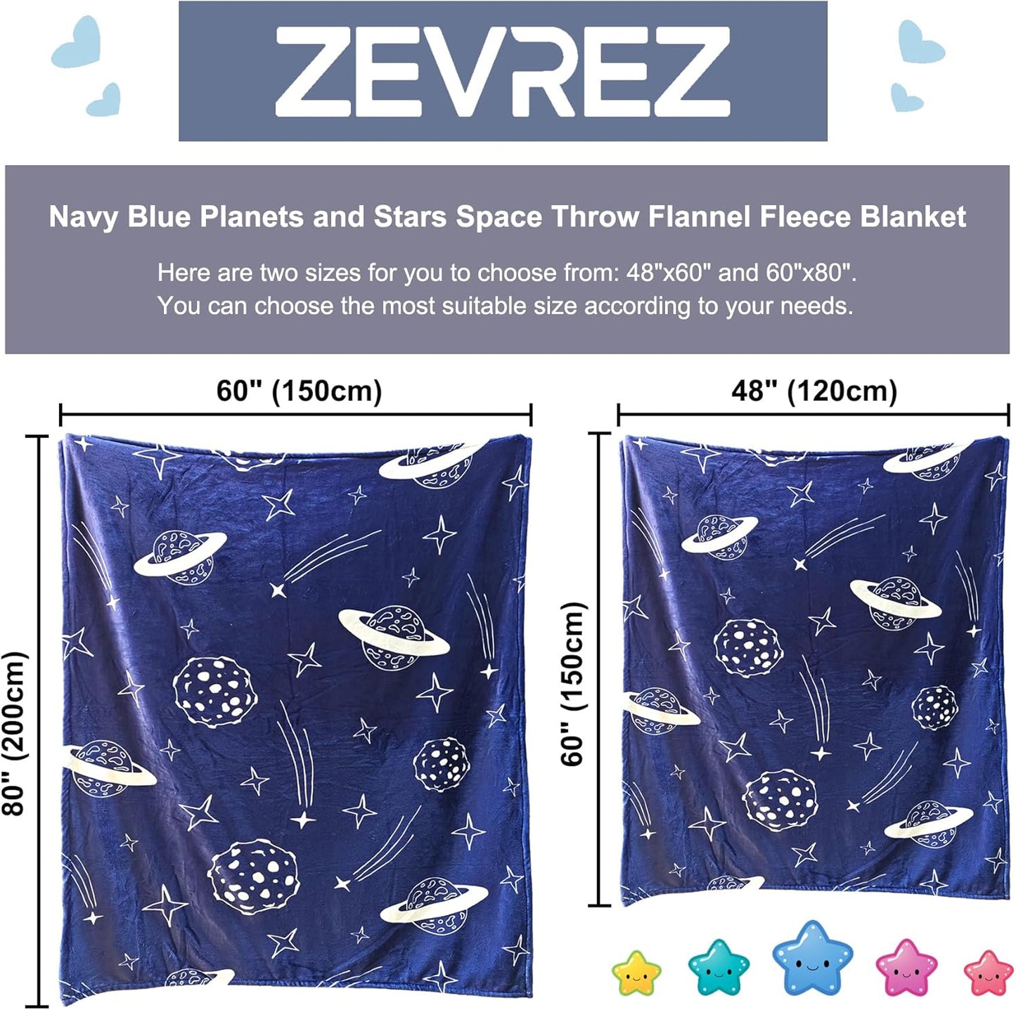 Space Blanket Super Soft Navy Blue Planets and Stars Throw Lightweight Fleece Bed Blankets for Kids Adults Couch Bed (48"x 60", Space)